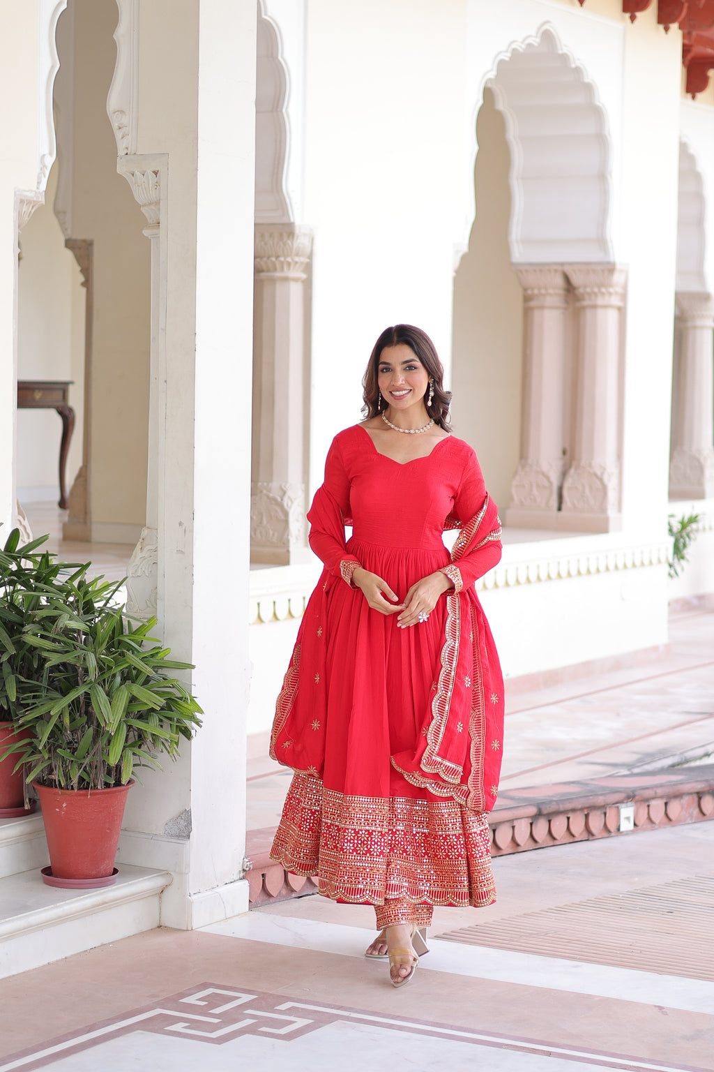 Vichitra Silk Top Bottom Set For Women