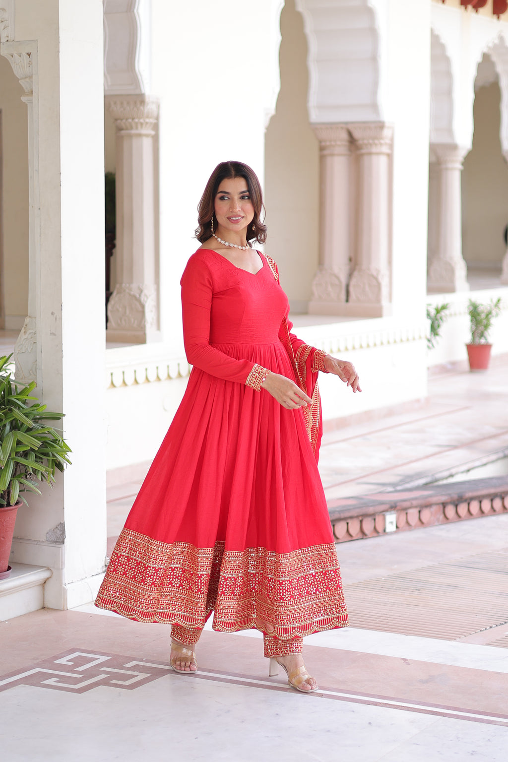 Vichitra Silk Top Bottom Set For Women