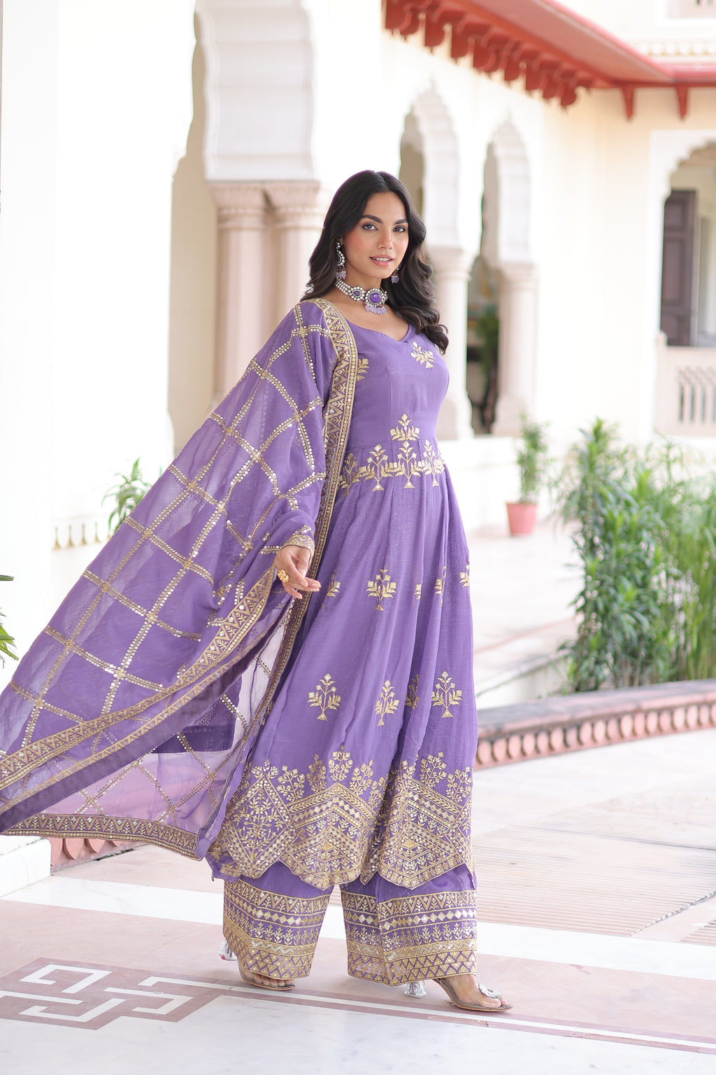 Silver Crunchy Embroidered Gown With Dupatta