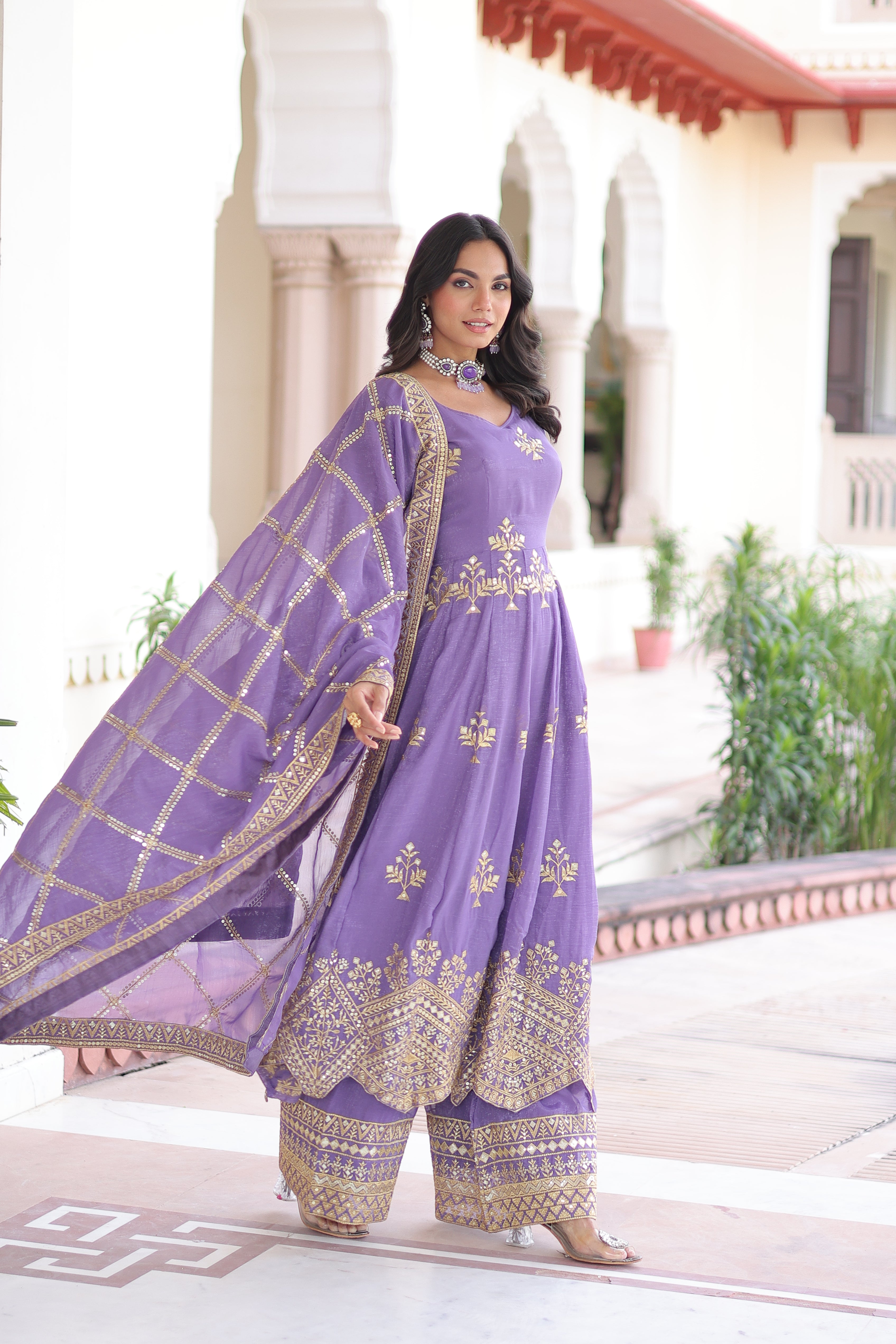 Silver Crunchy Embroidered Gown With Dupatta
