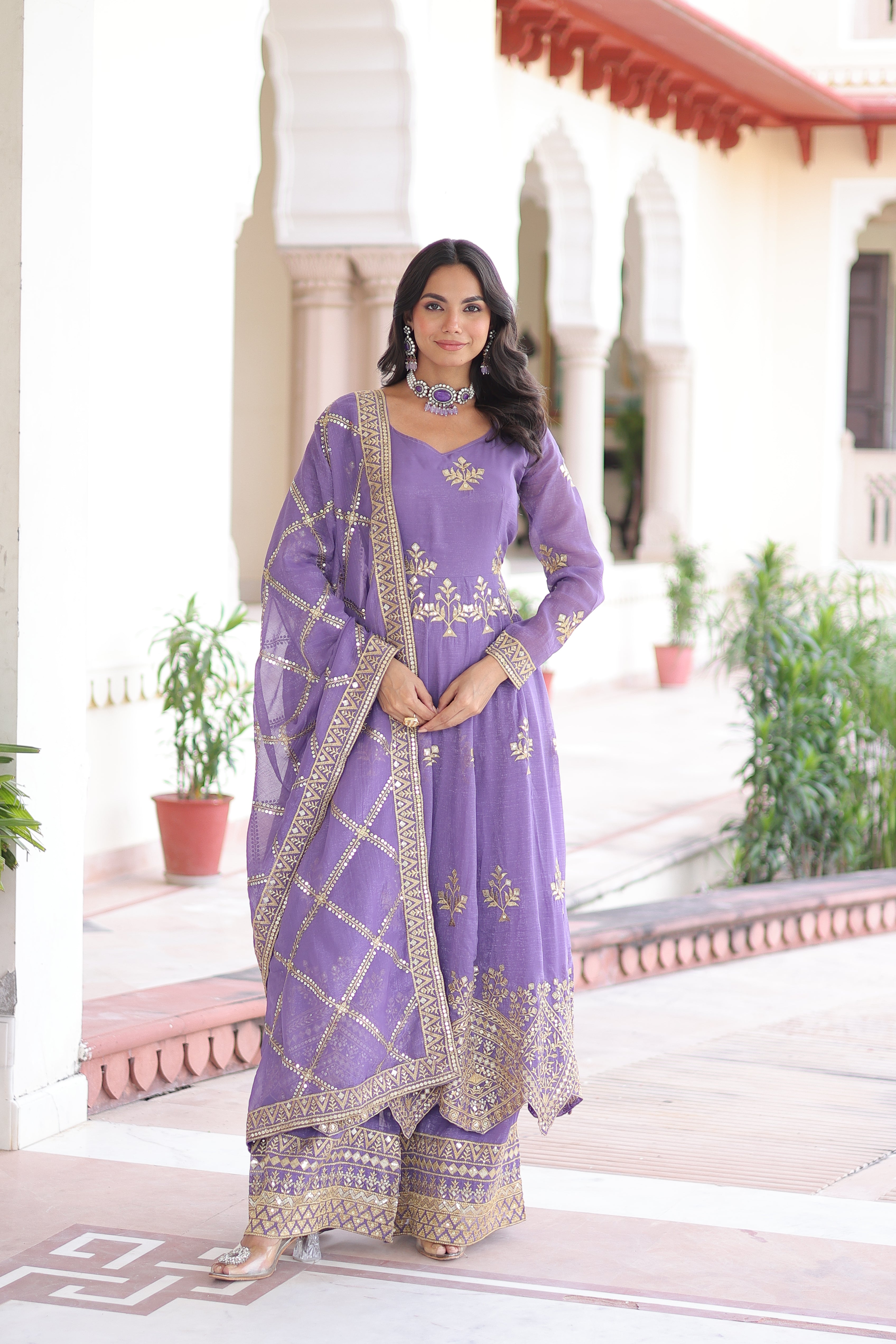 Silver Crunchy Embroidered Gown With Dupatta