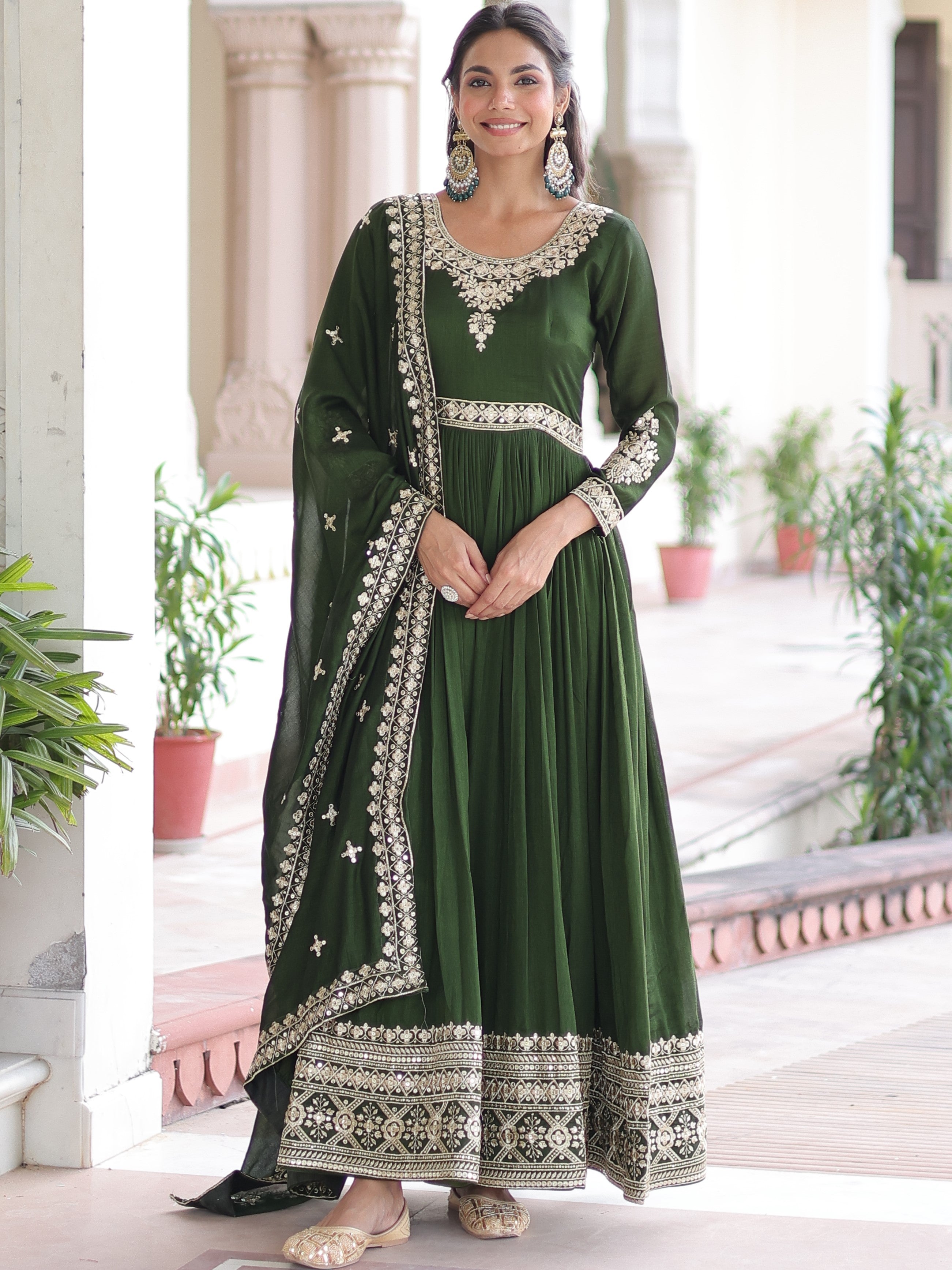 Vichitra Silk Embroidered Gown With Dupatta