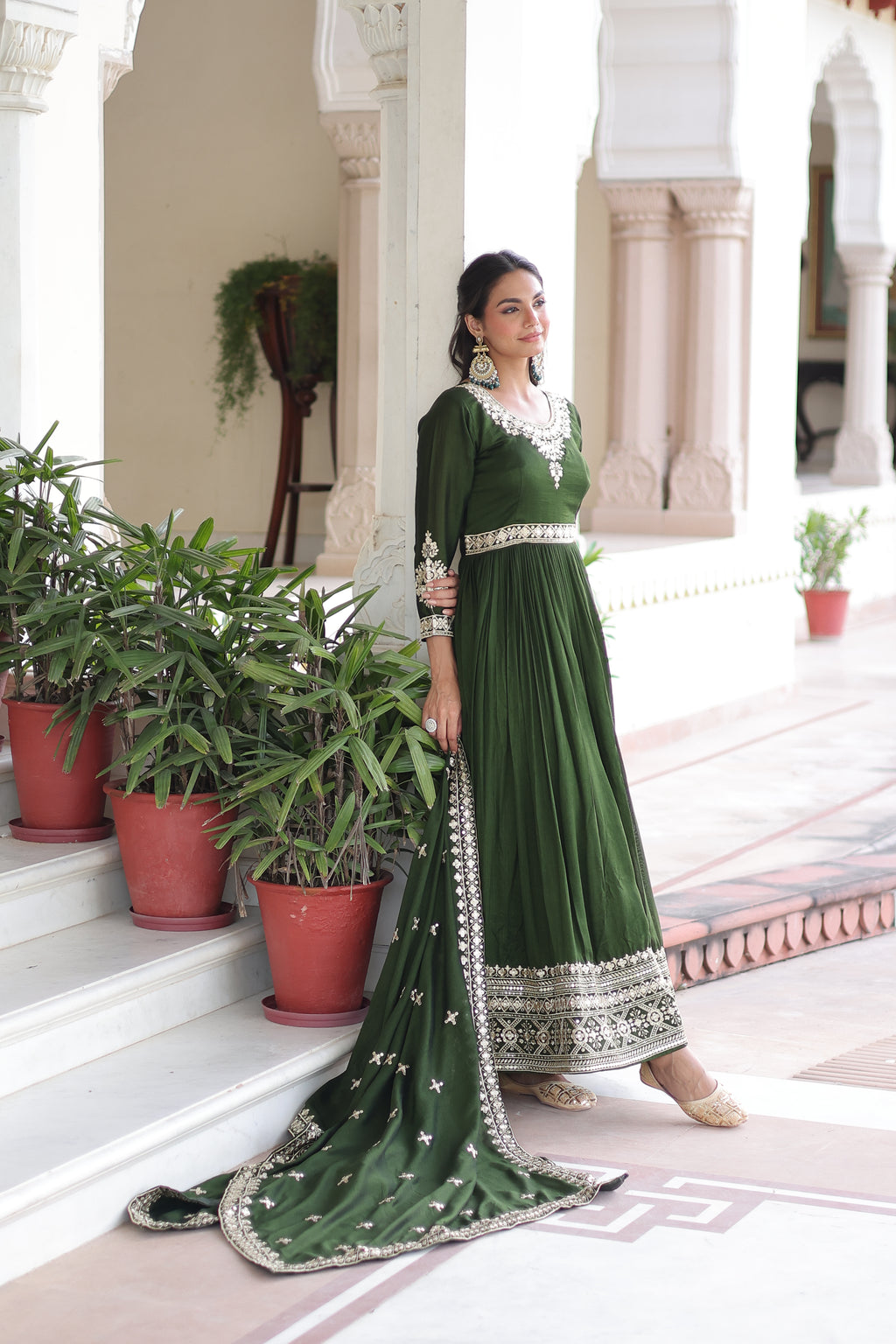 Vichitra Silk Embroidered Gown With Dupatta