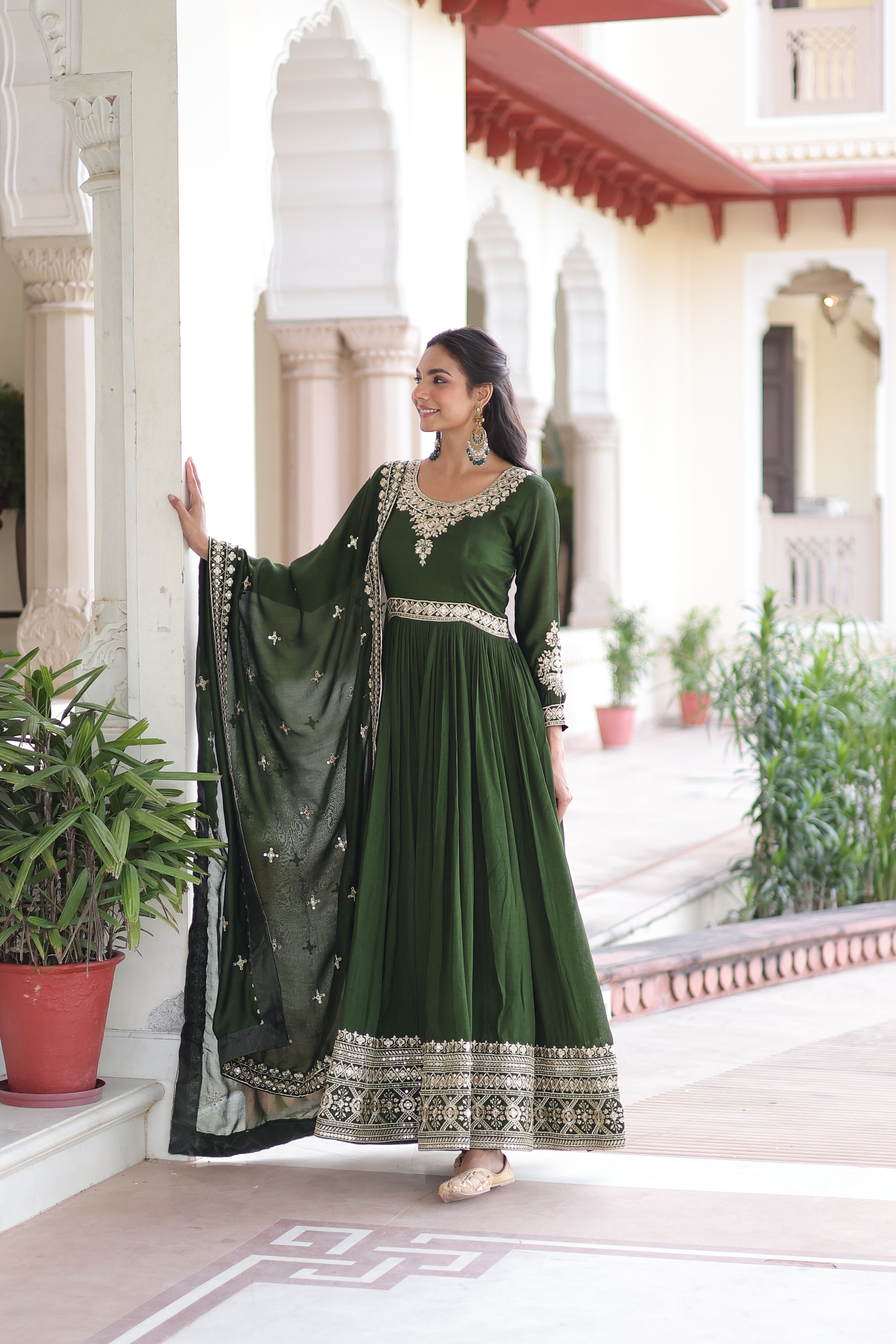 Vichitra Silk Embroidered Gown With Dupatta