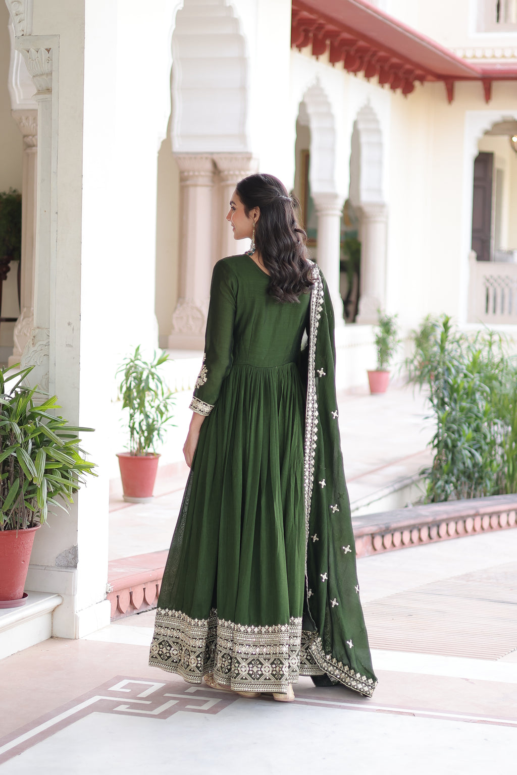 Vichitra Silk Embroidered Gown With Dupatta
