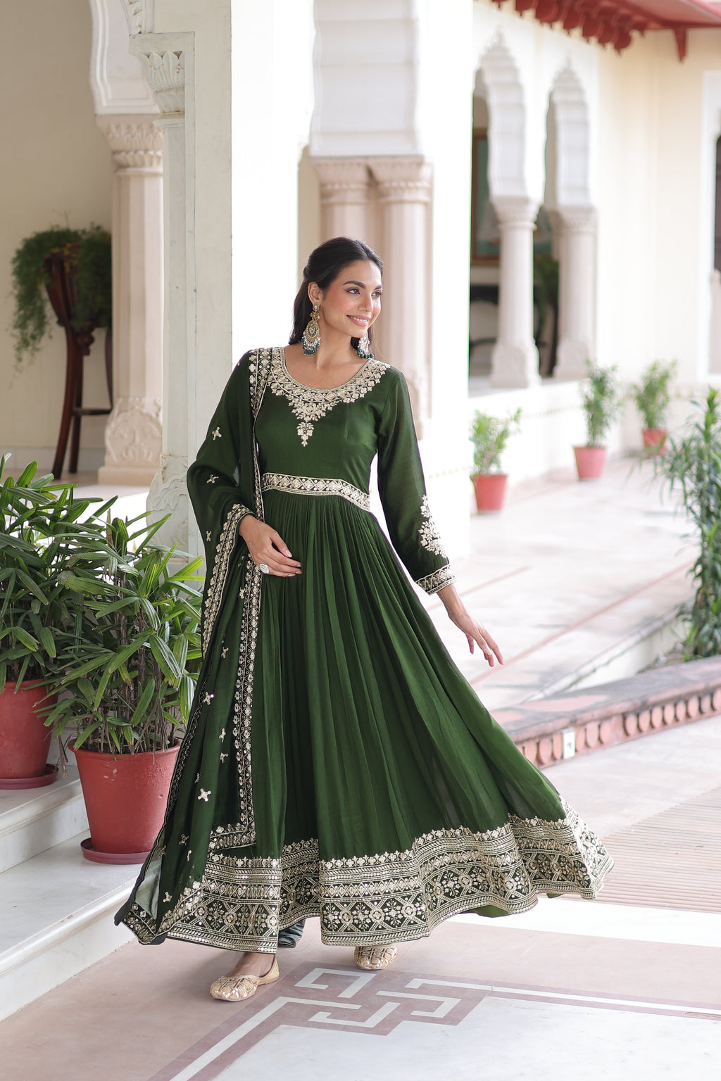 Vichitra Silk Embroidered Gown With Dupatta