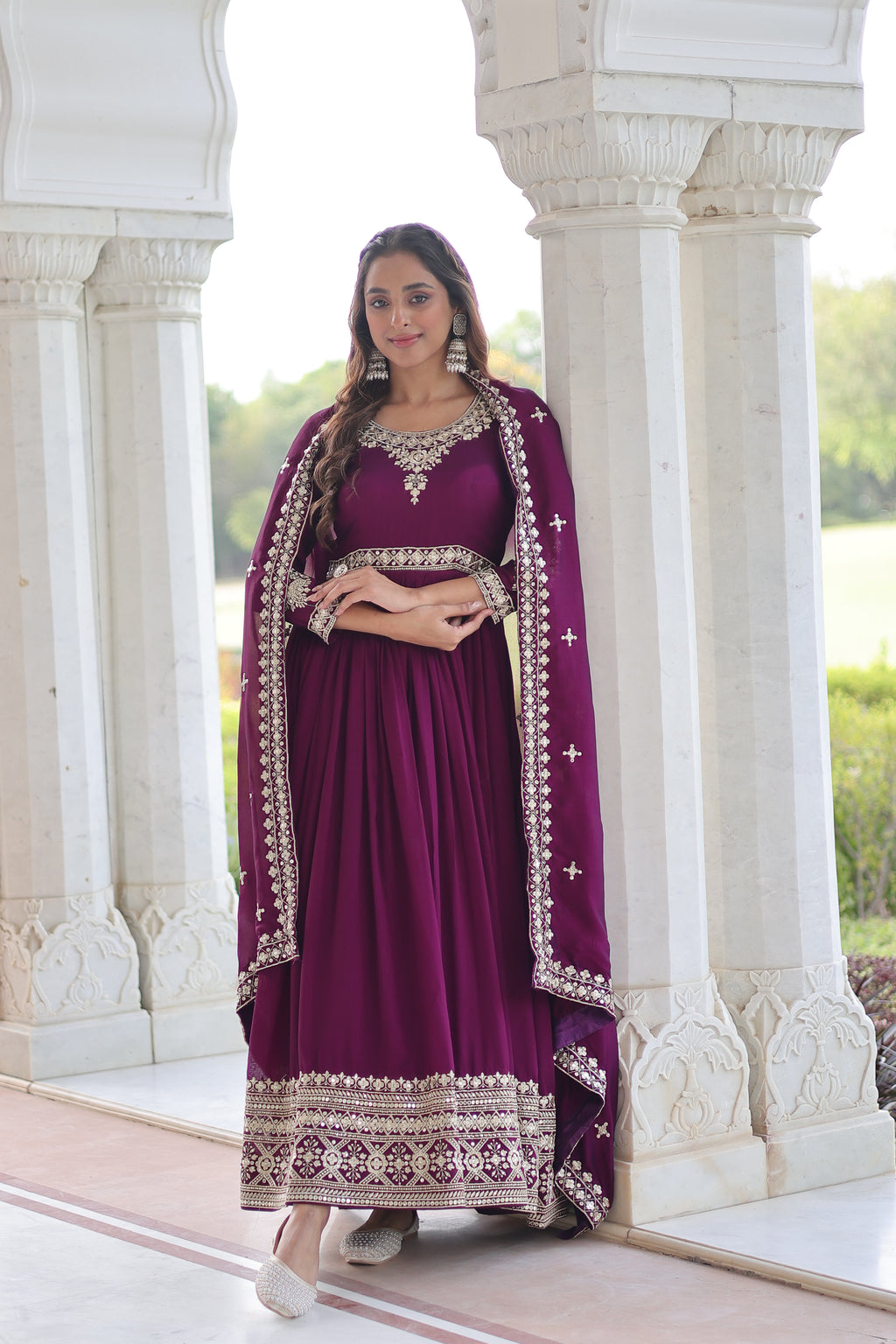 Vichitra Silk Embroidered Gown With Dupatta