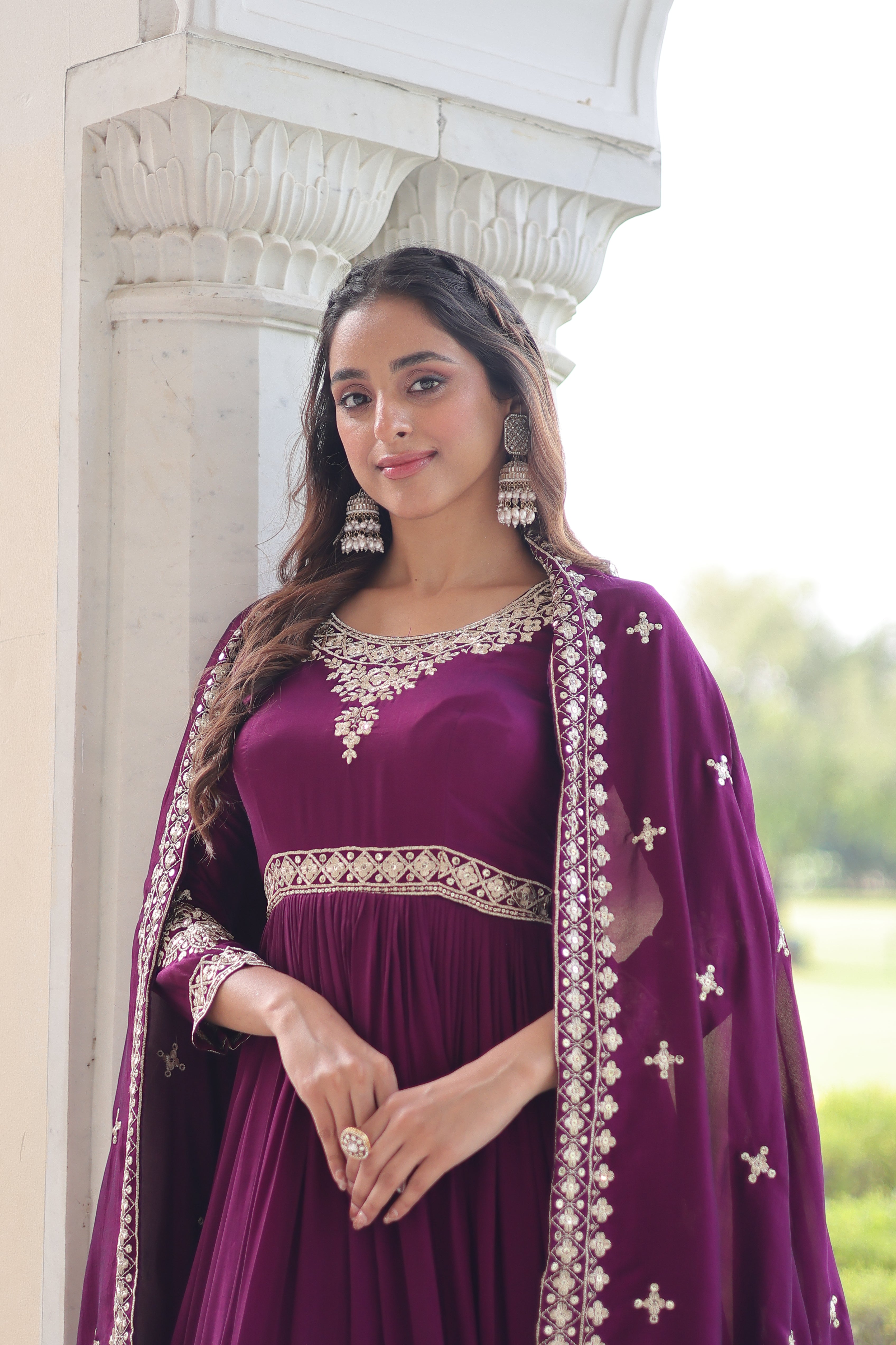 Vichitra Silk Embroidered Gown With Dupatta