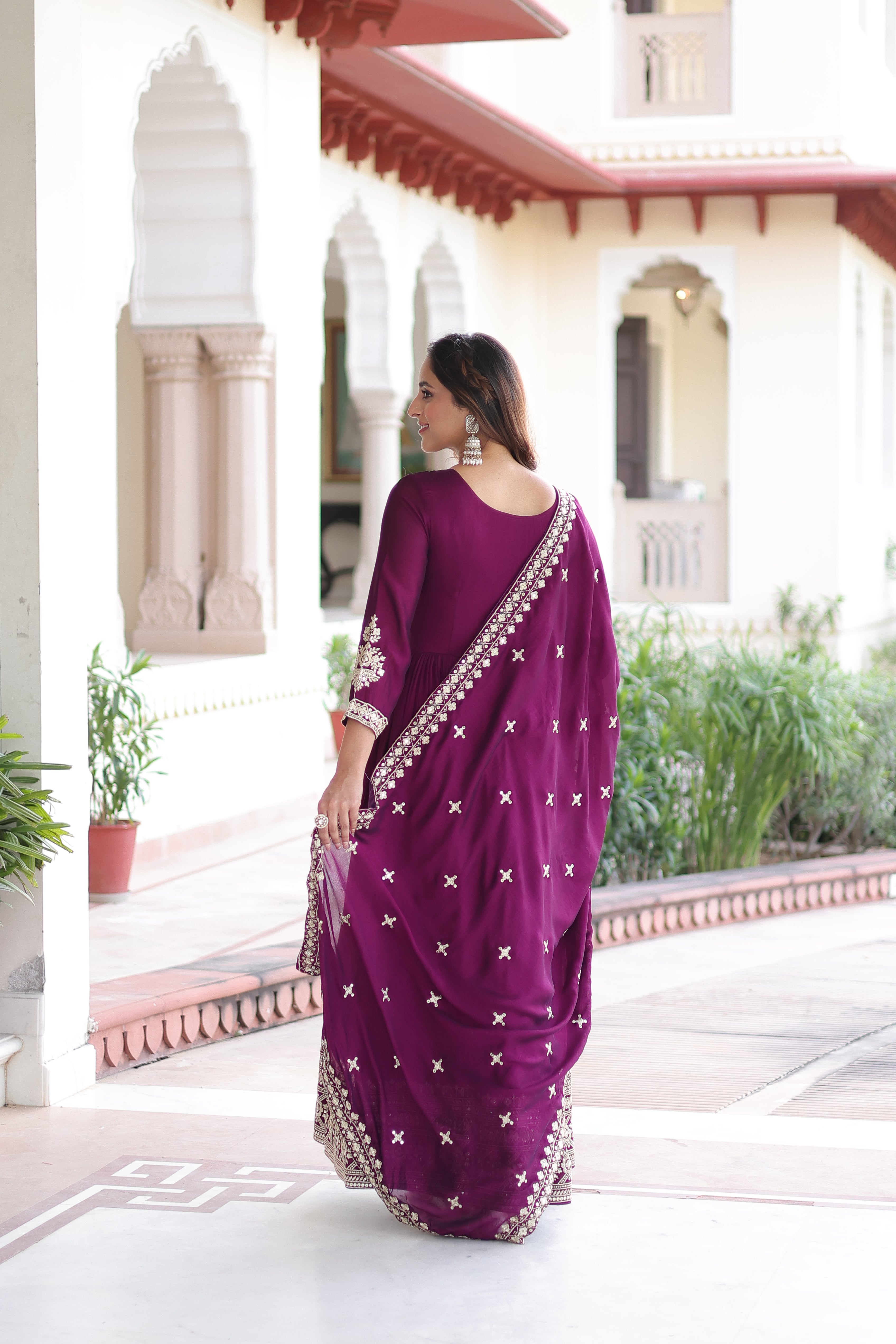 Vichitra Silk Embroidered Gown With Dupatta
