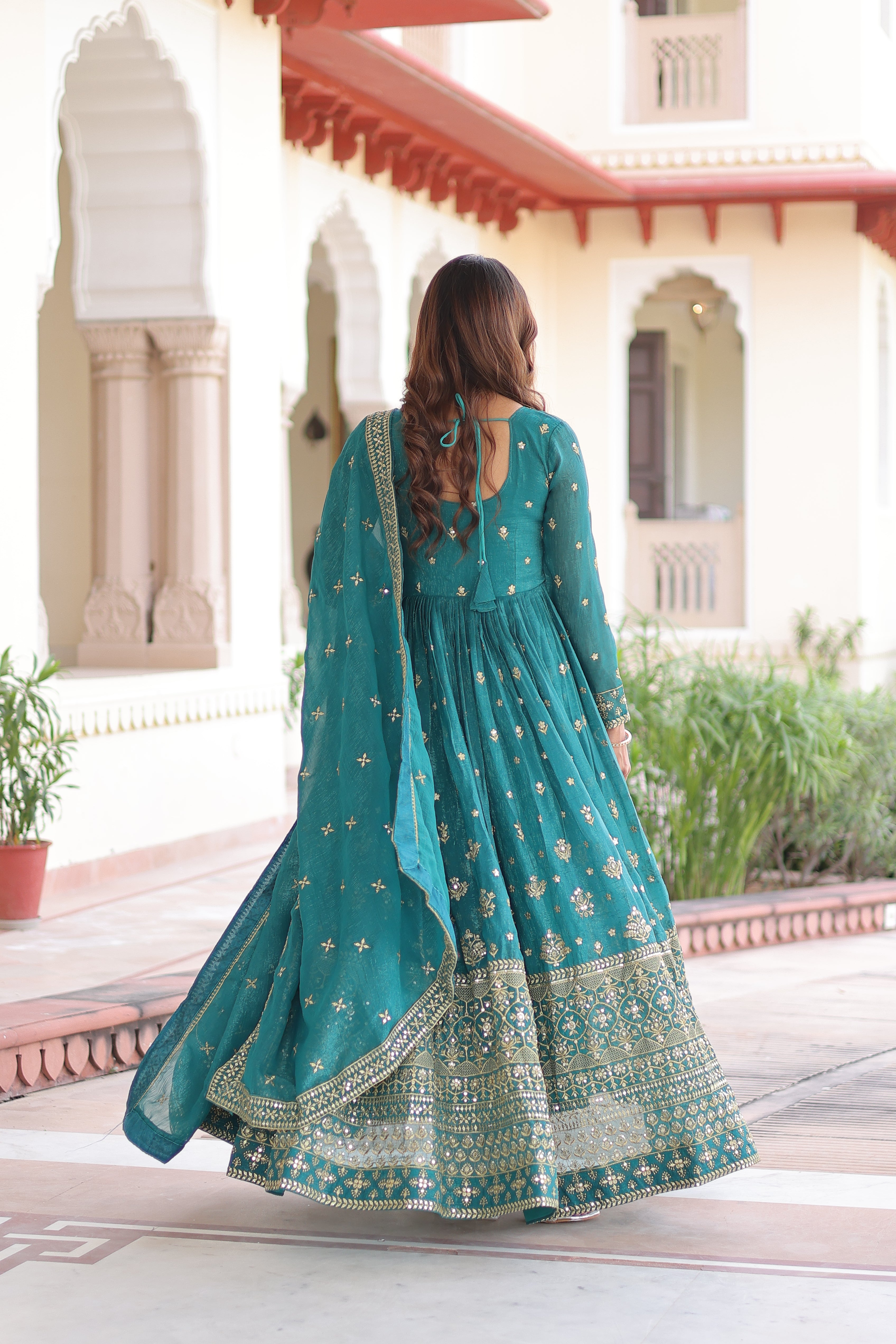 Silver Crunchy Embroidered Gown With Dupatta