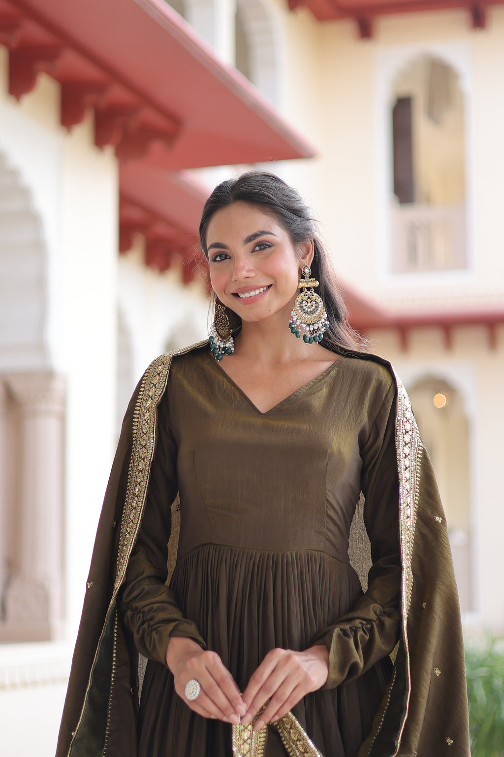 Vichitra Silk Embroidered Gown With Dupatta