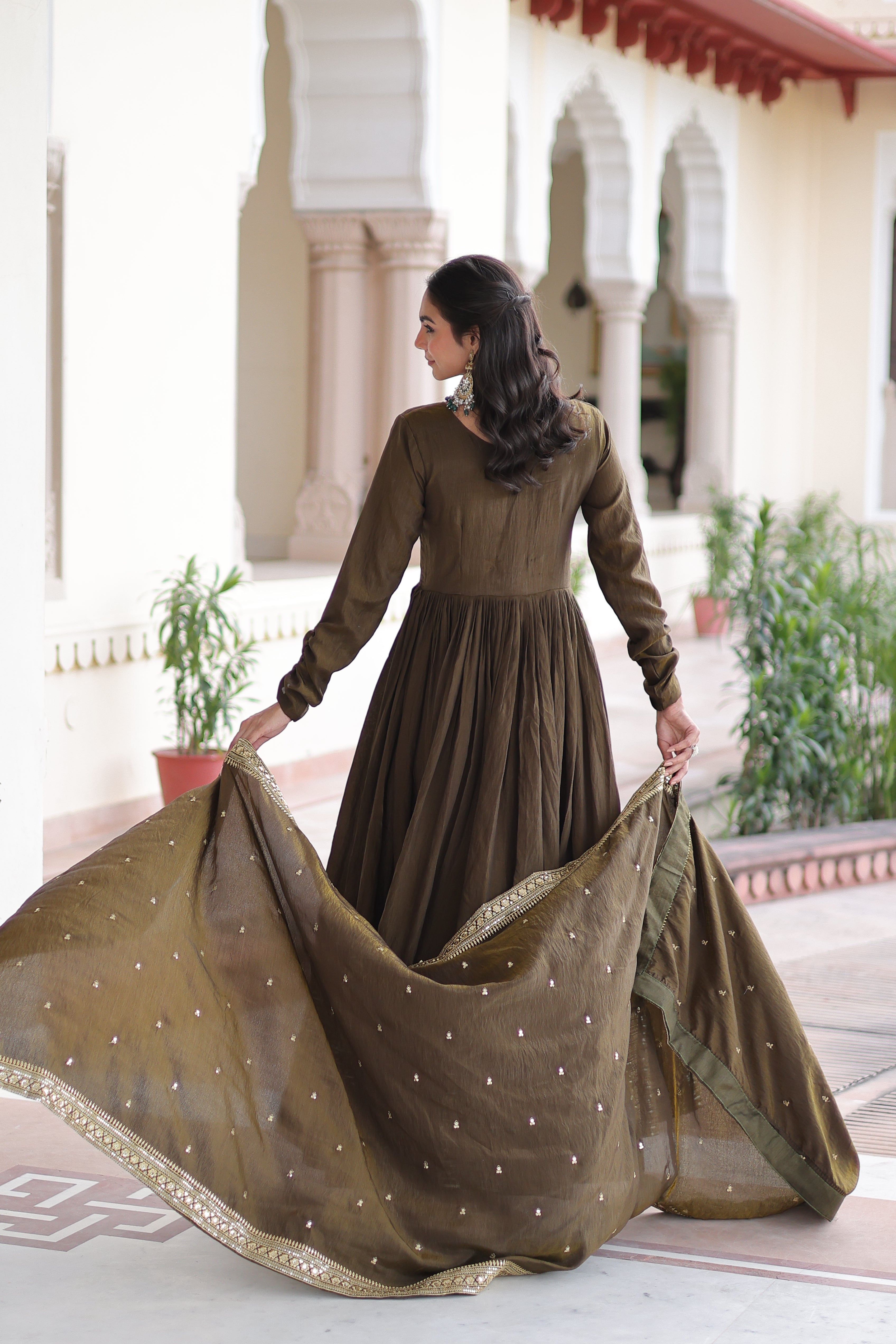 Vichitra Silk Embroidered Gown With Dupatta
