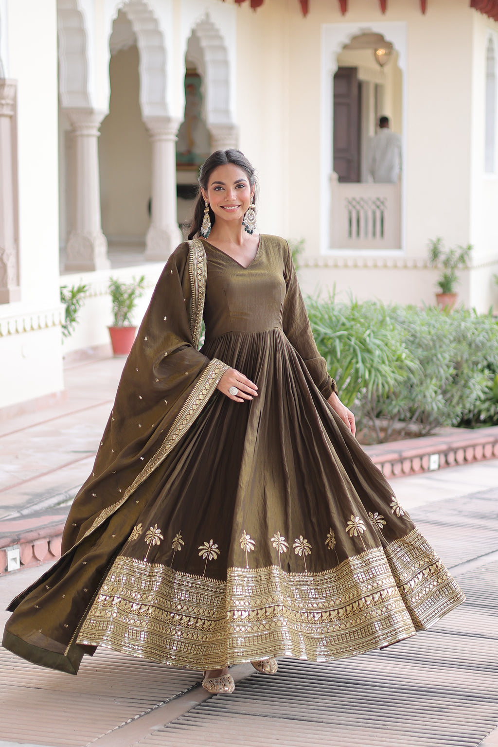 Vichitra Silk Embroidered Gown With Dupatta
