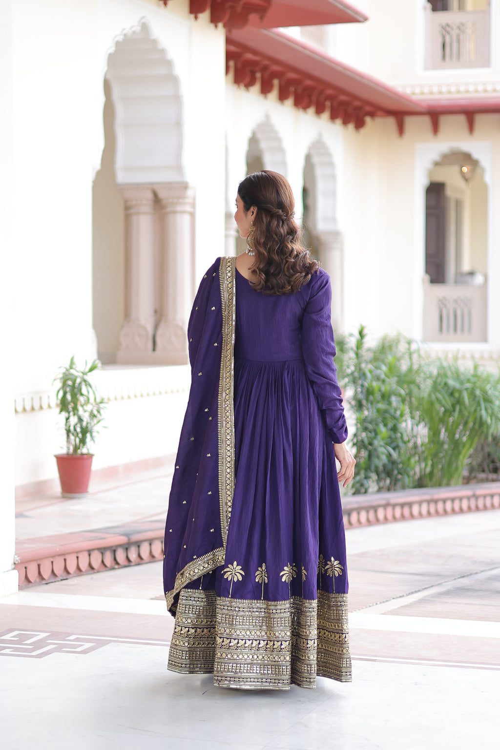 Vichitra Silk Embroidered Gown With Dupatta