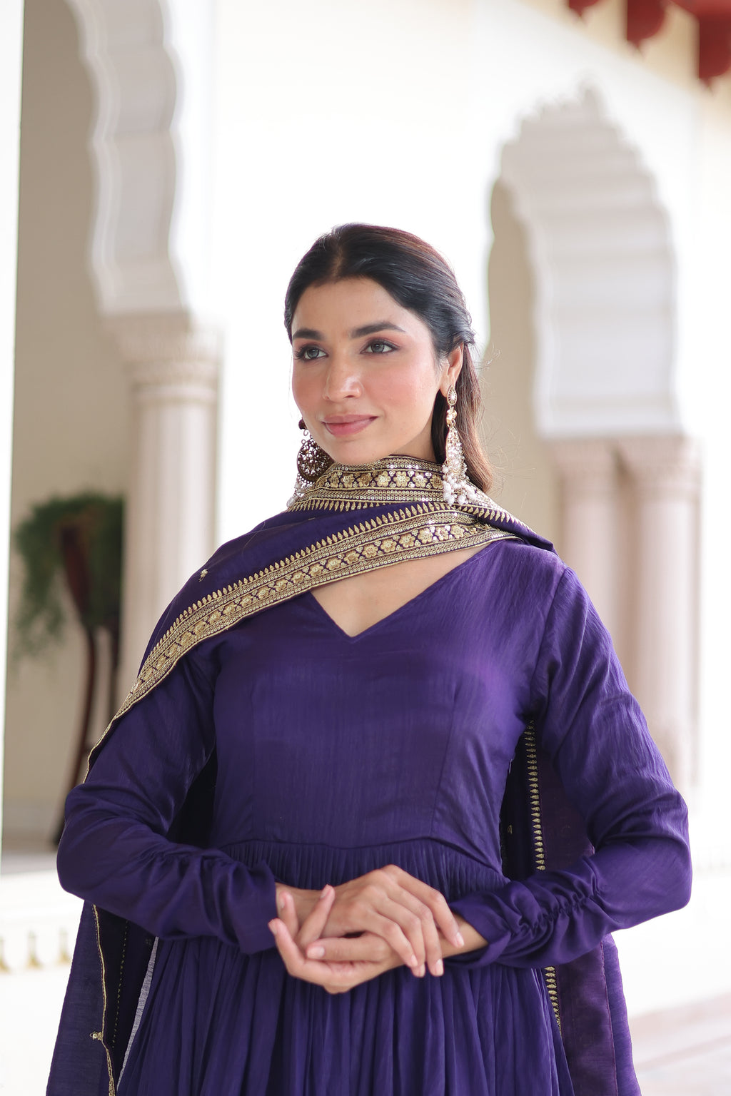 Vichitra Silk Embroidered Gown With Dupatta