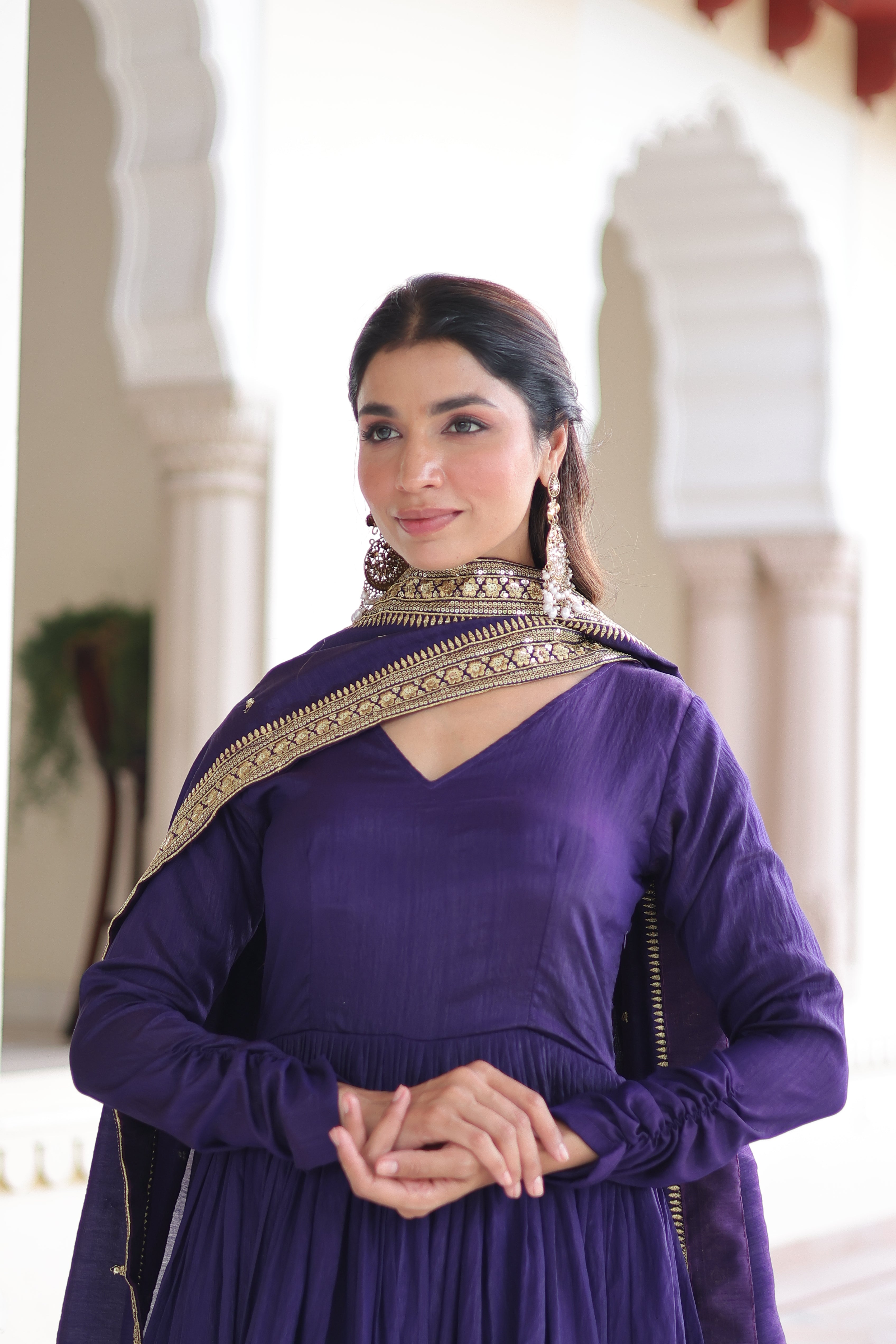 Vichitra Silk Embroidered Gown With Dupatta