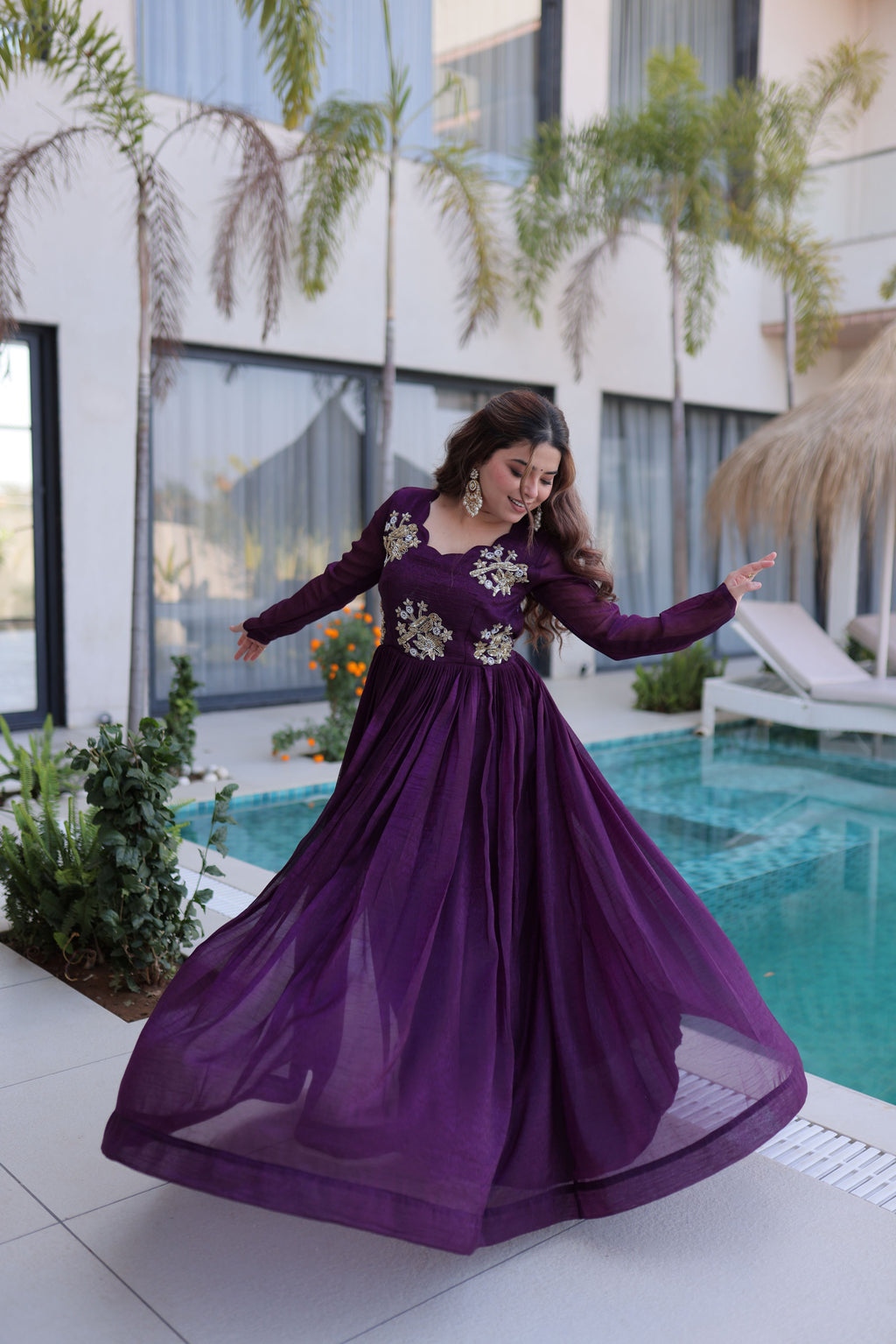 Silver Crunchy Beads Embroidered Gown