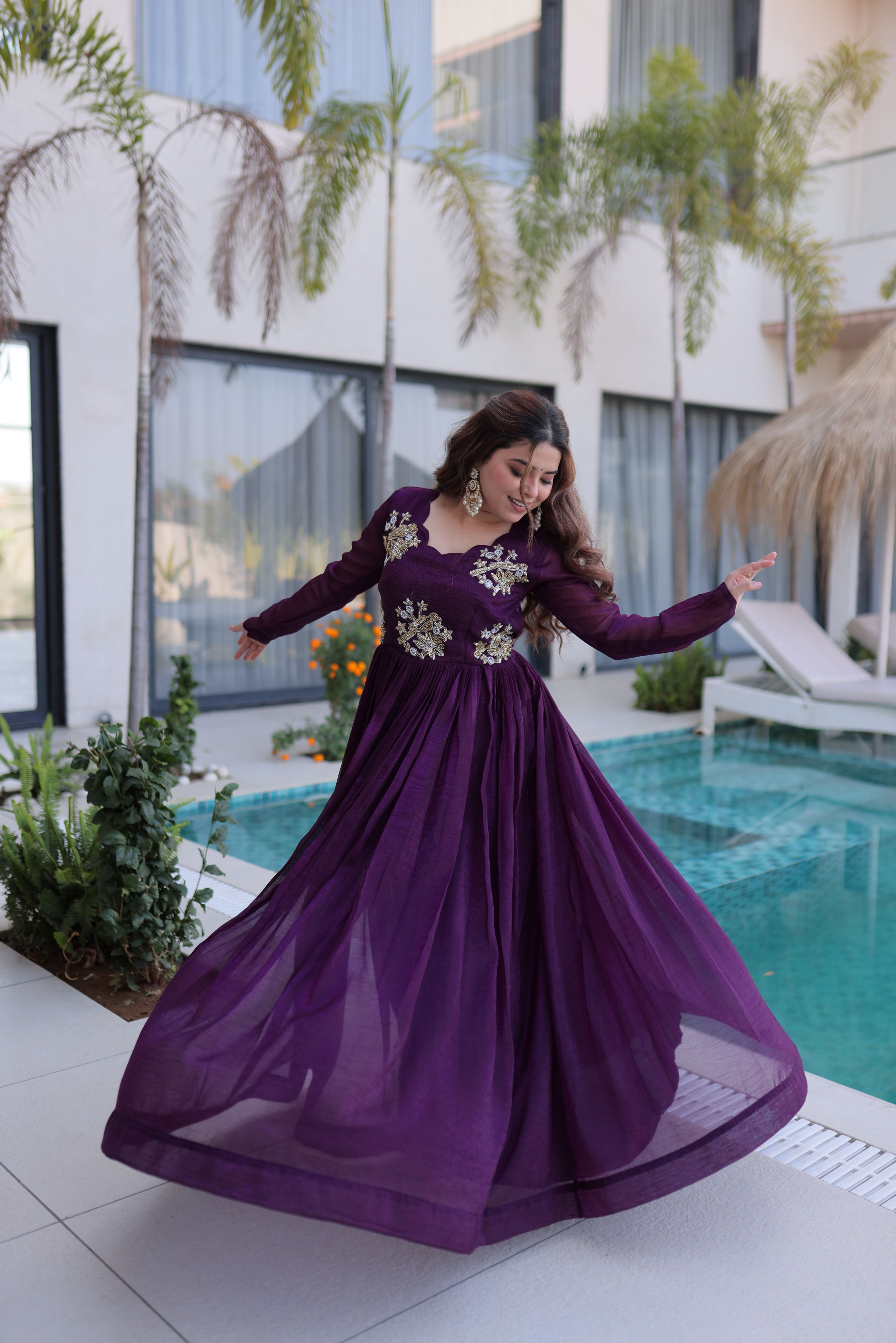 Silver Crunchy Beads Embroidered Gown