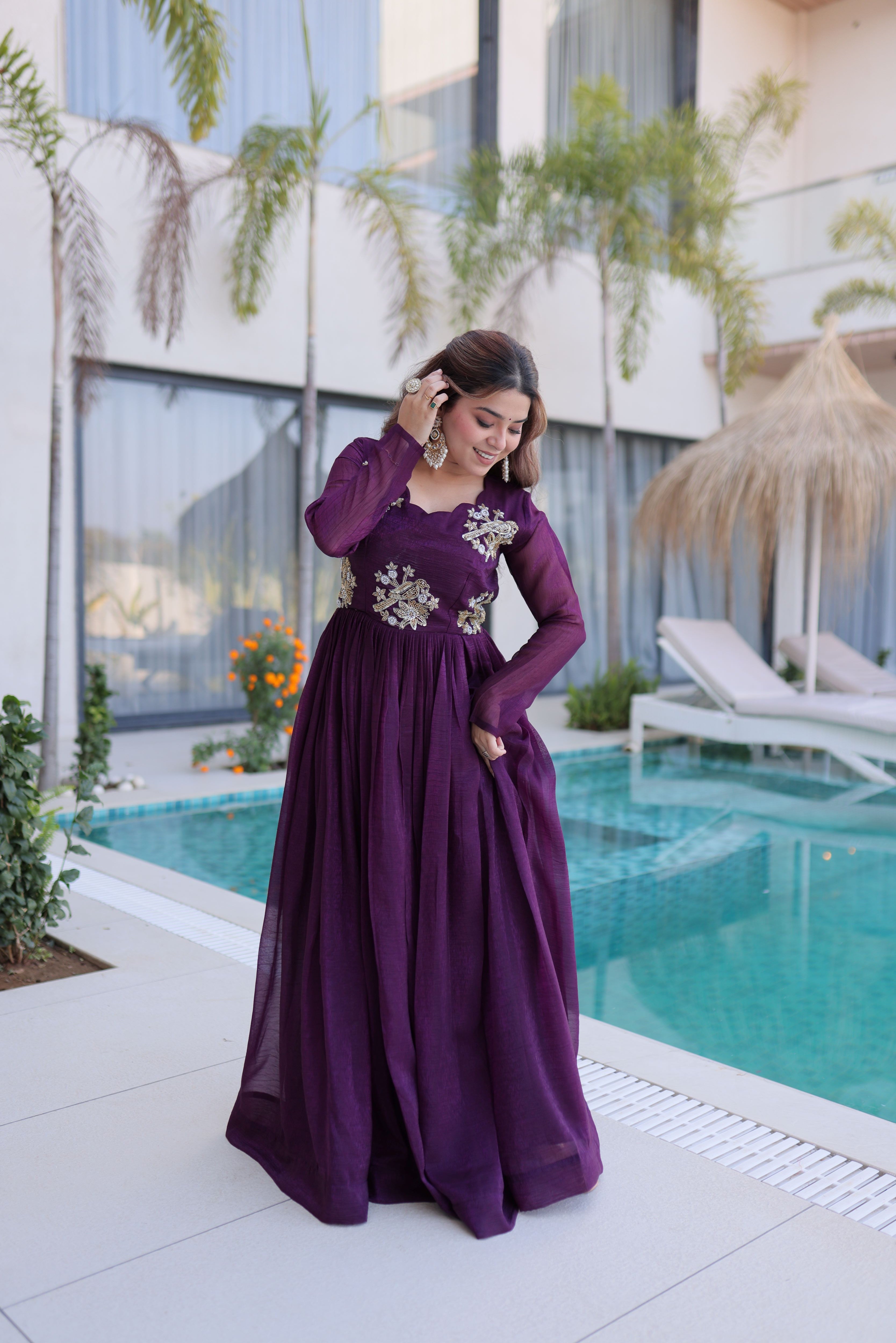 Silver Crunchy Beads Embroidered Gown