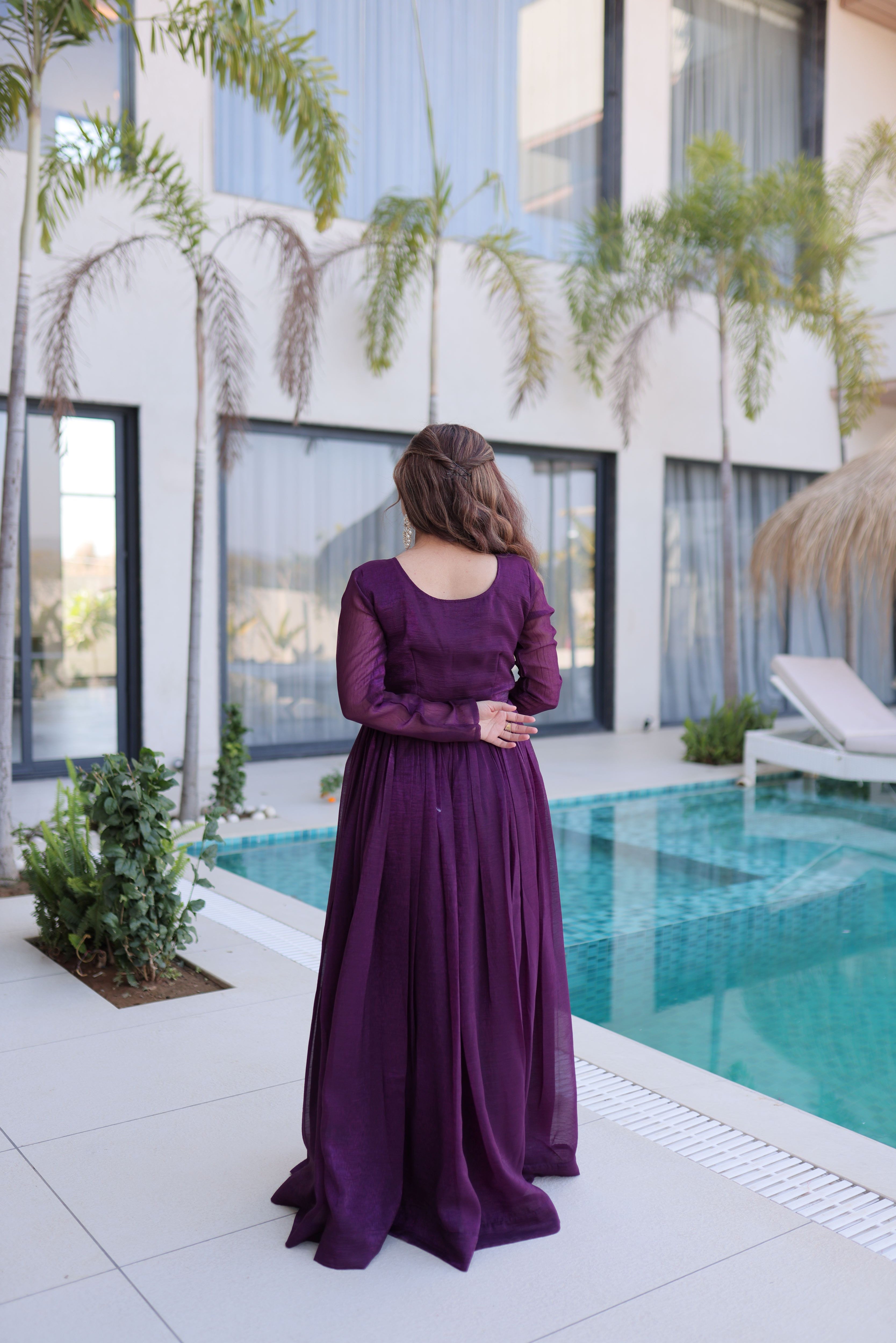 Silver Crunchy Beads Embroidered Gown