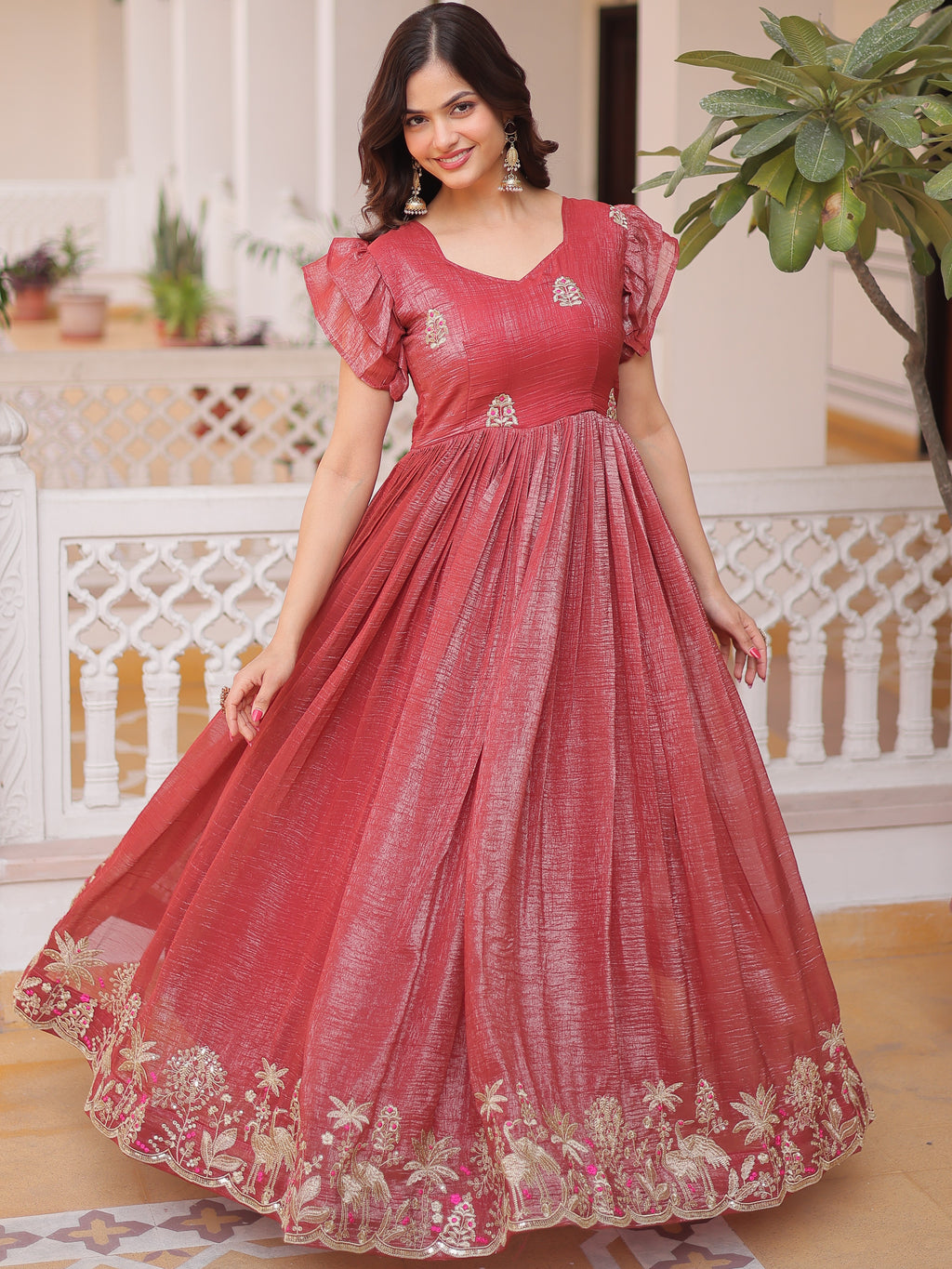 Silver Crunchy Embroidered Gown