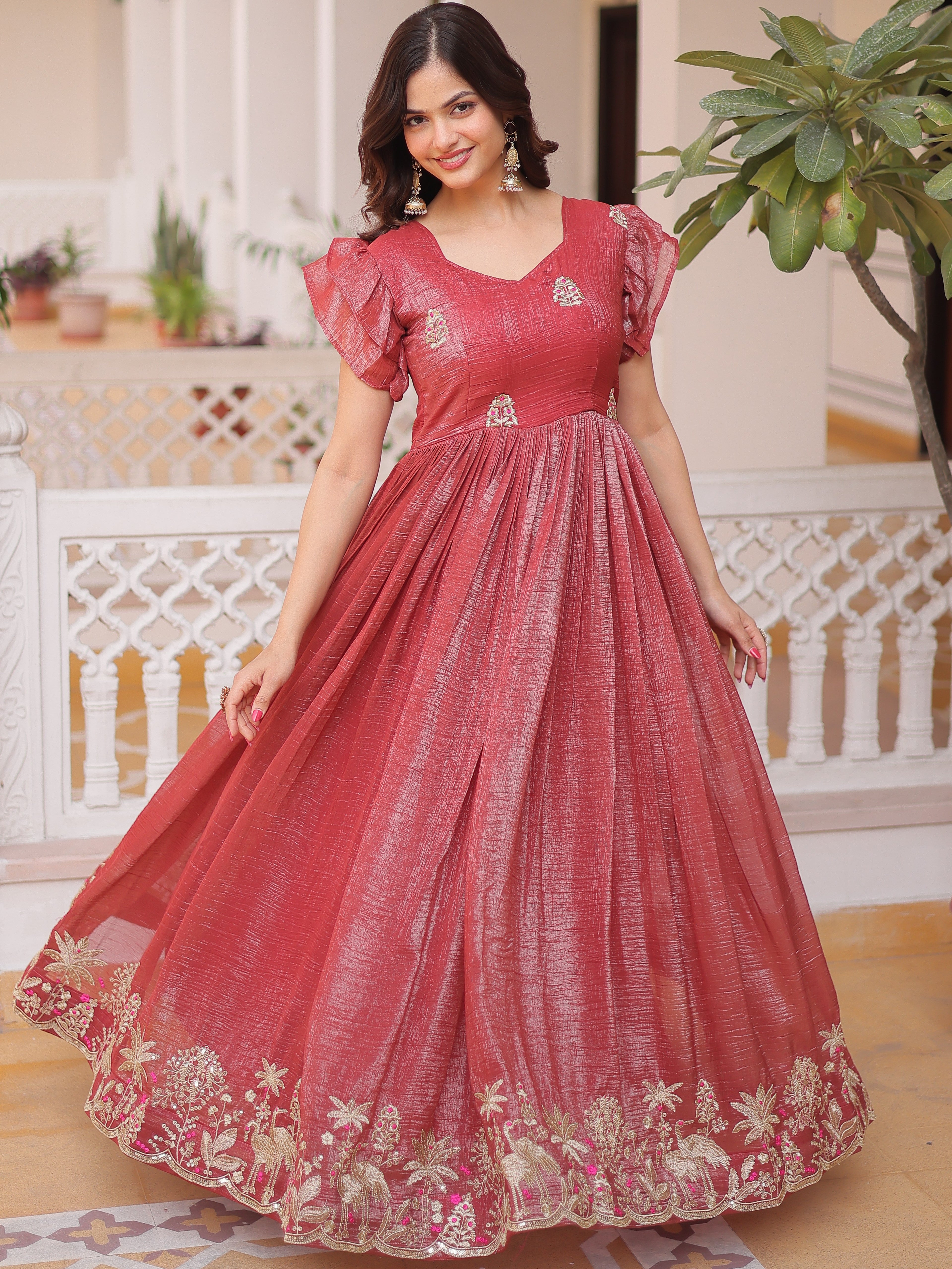 Silver Crunchy Embroidered Gown