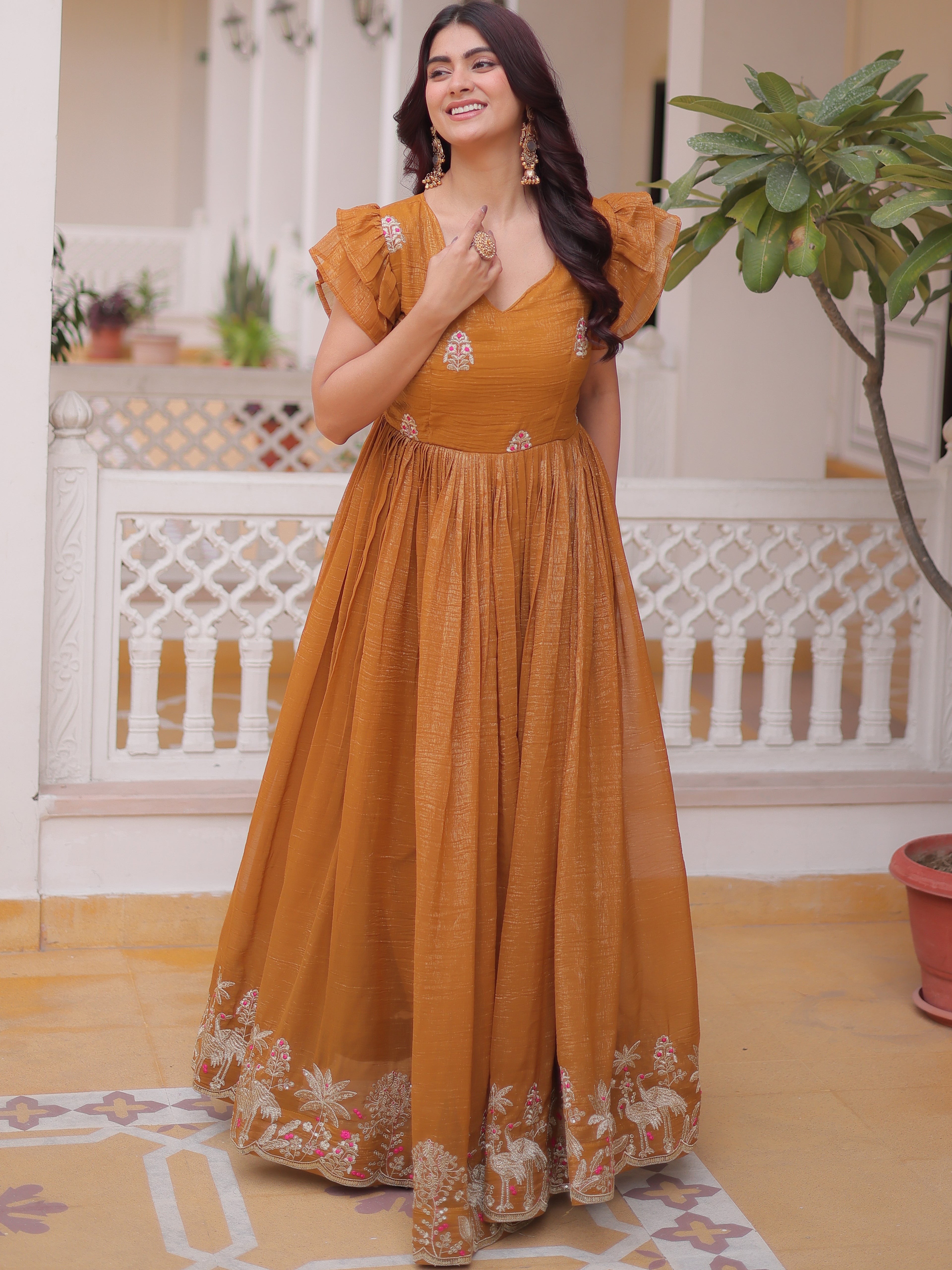 Silver Crunchy Embroidered Gown