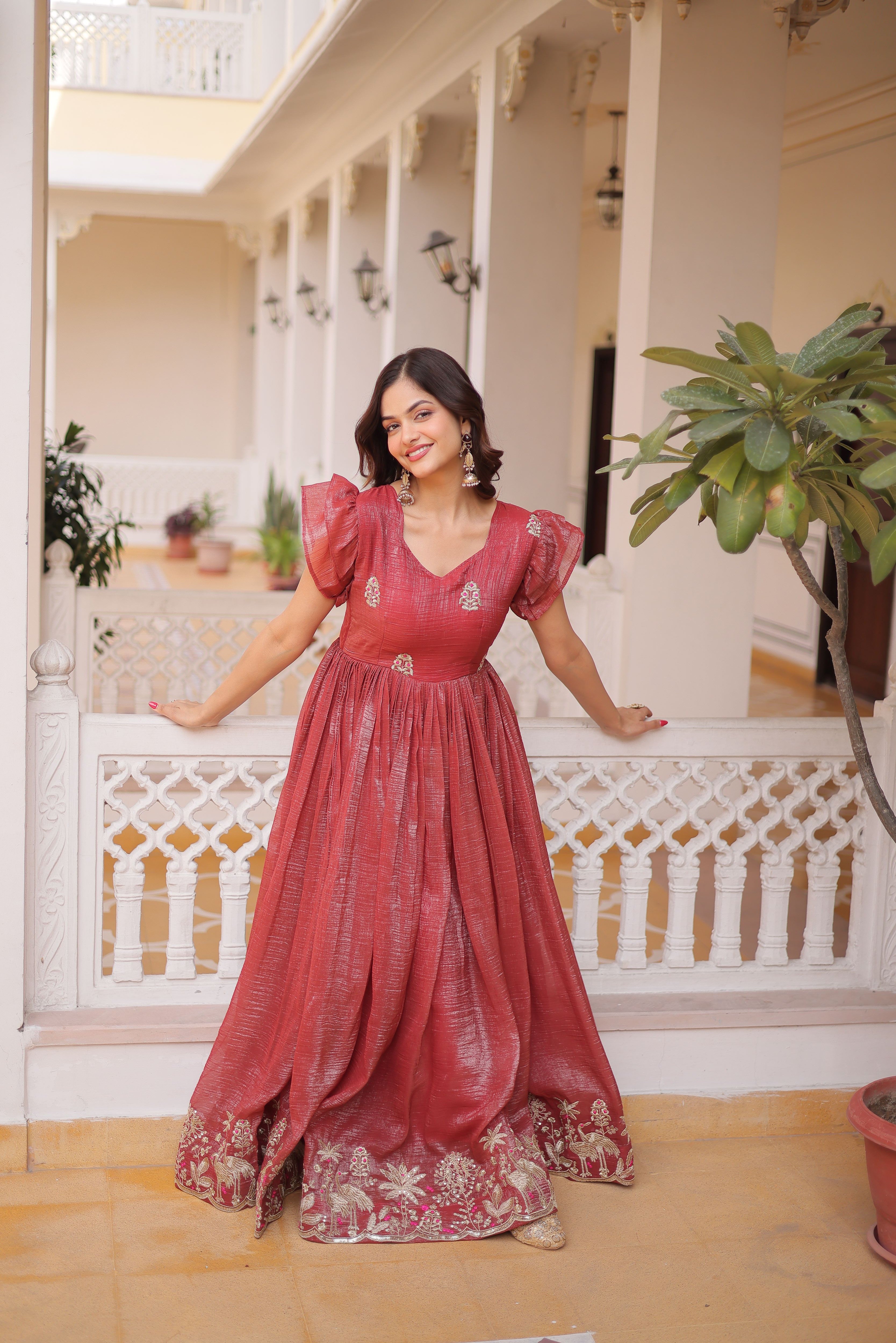 Silver Crunchy Embroidered Gown