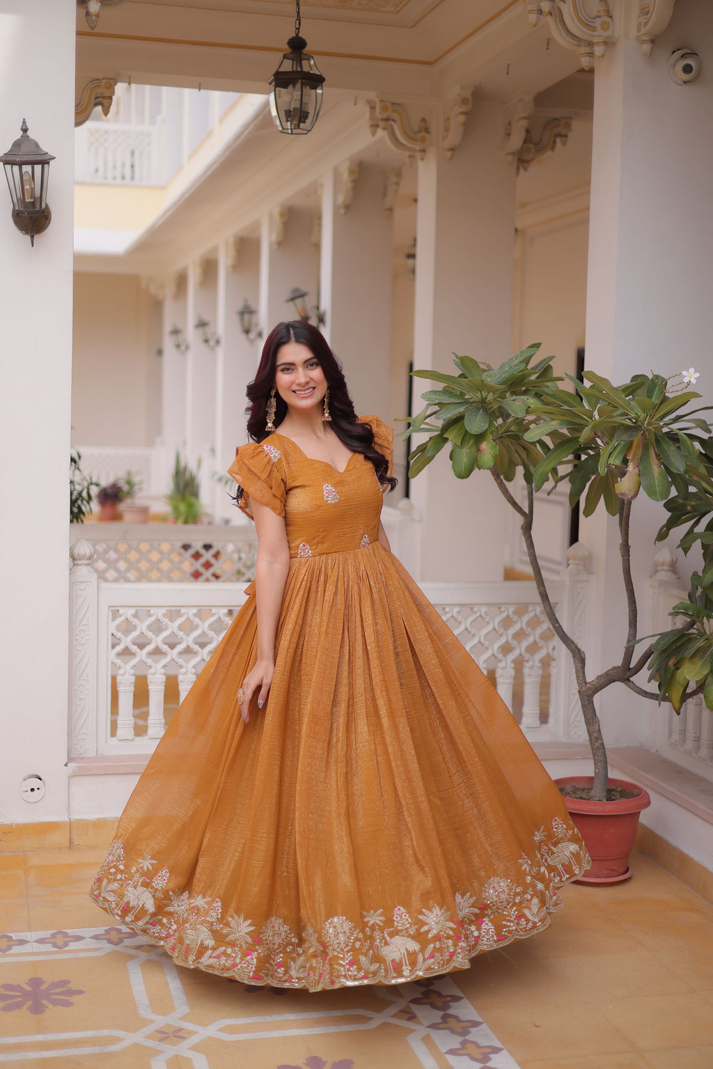 Silver Crunchy Embroidered Gown