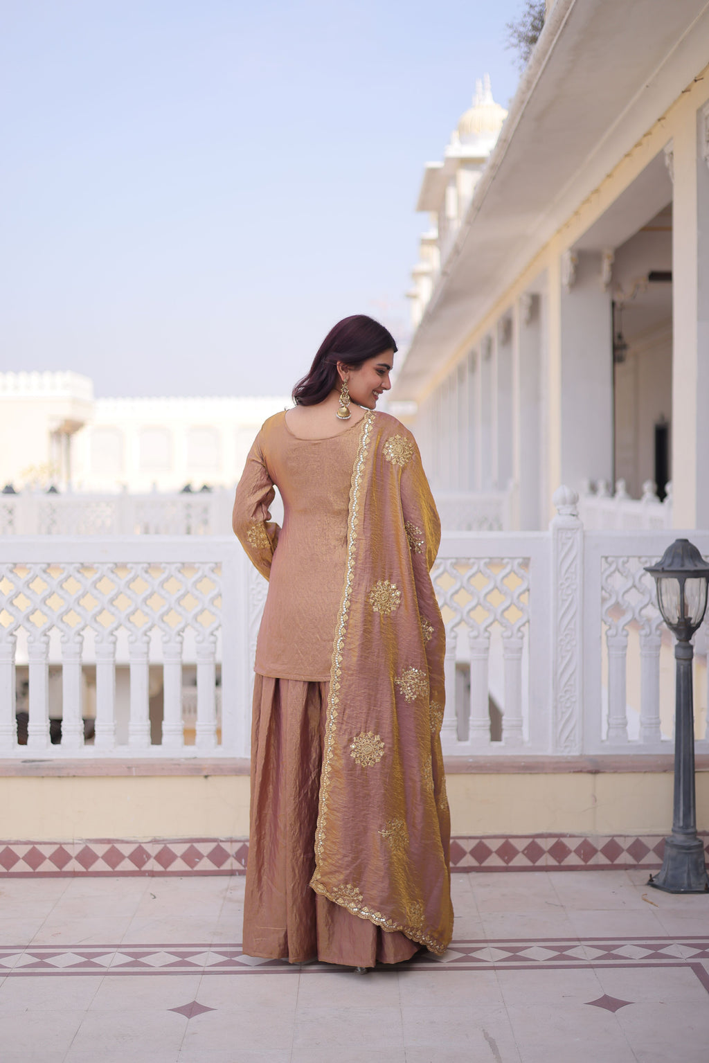 Fendi Crush Embroidered Kurti Sharara With Dupatta