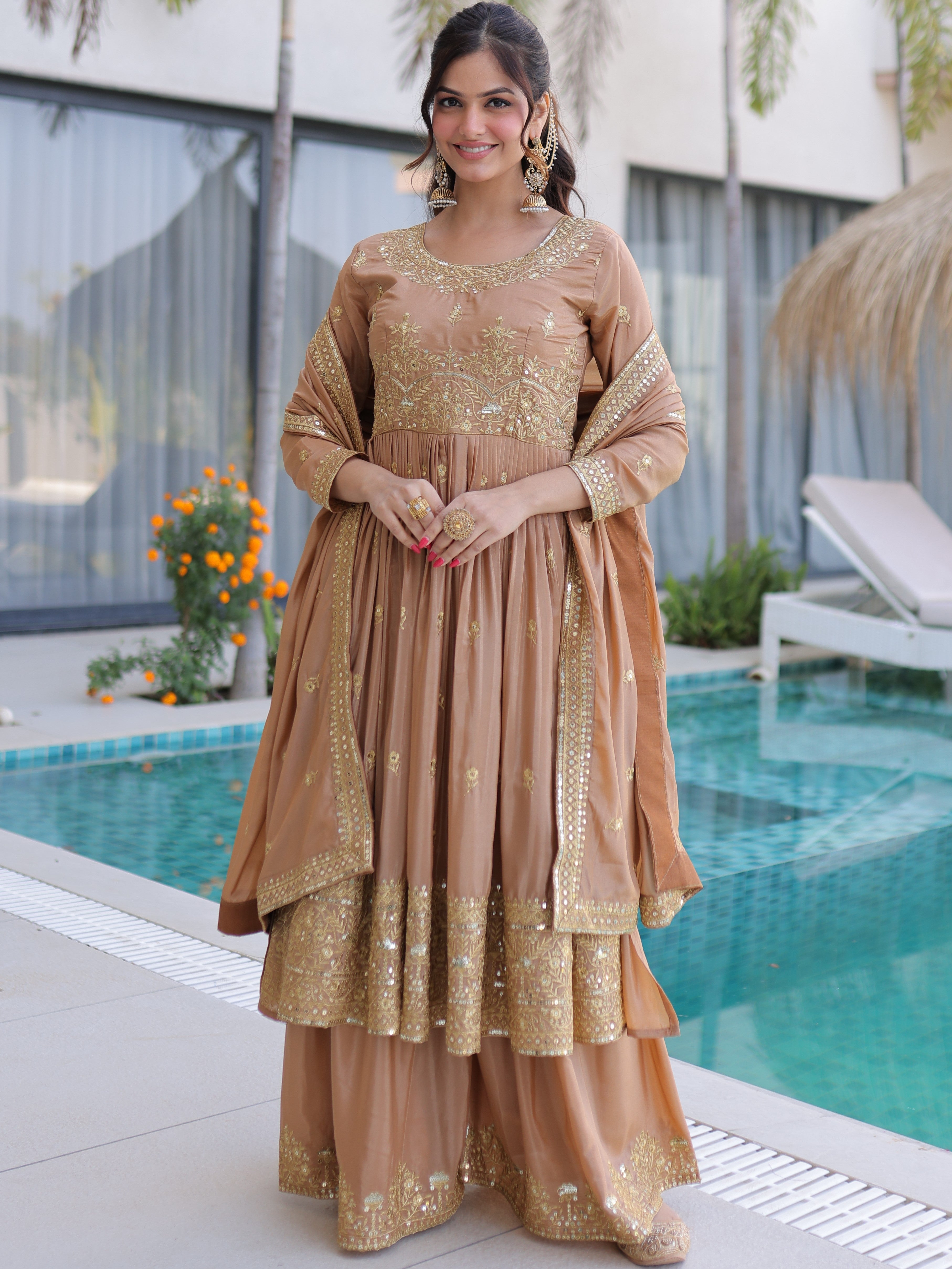 Silk Embroidered Kurti Sharara With Dupatta