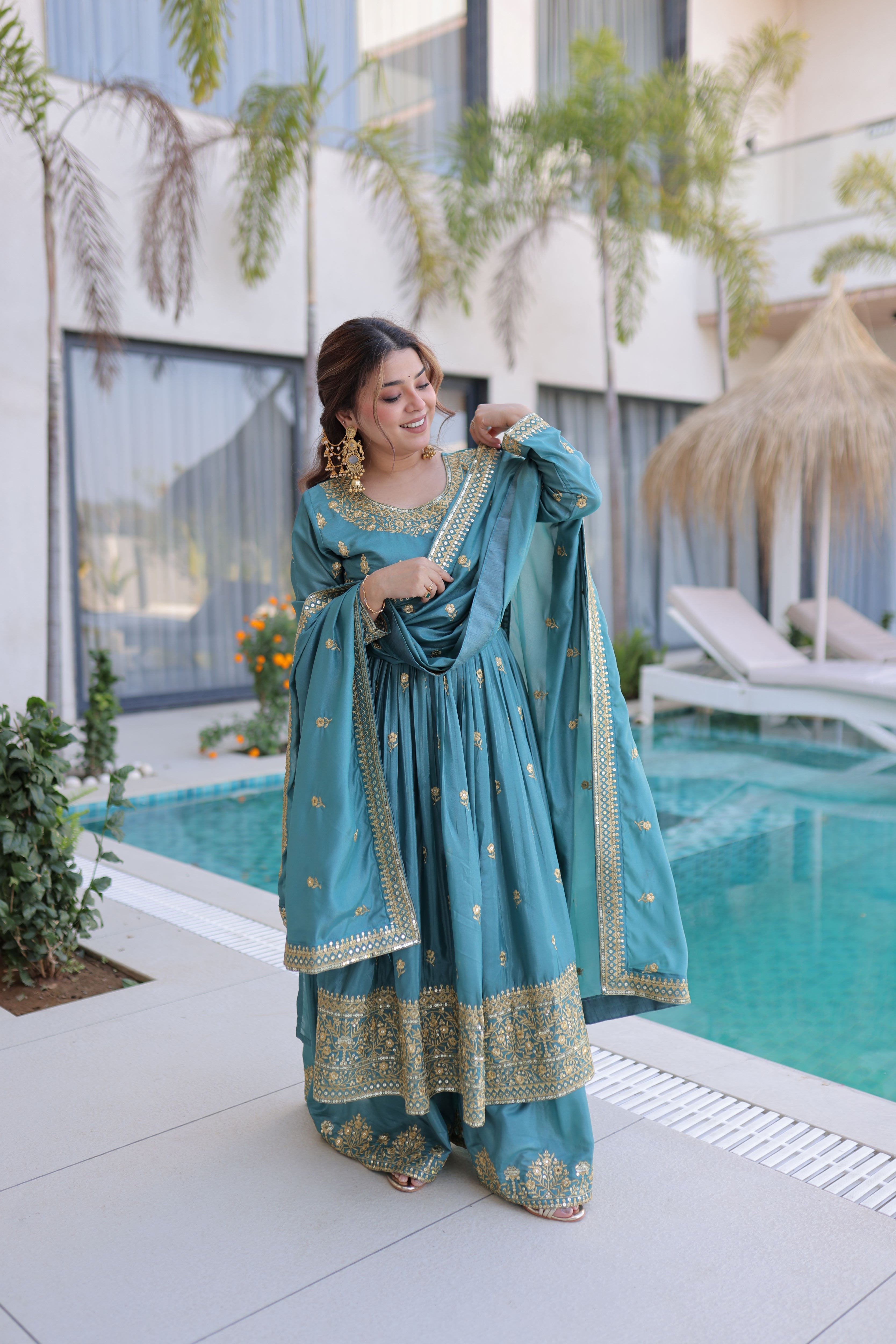 Silk Embroidered Kurti Sharara With Dupatta