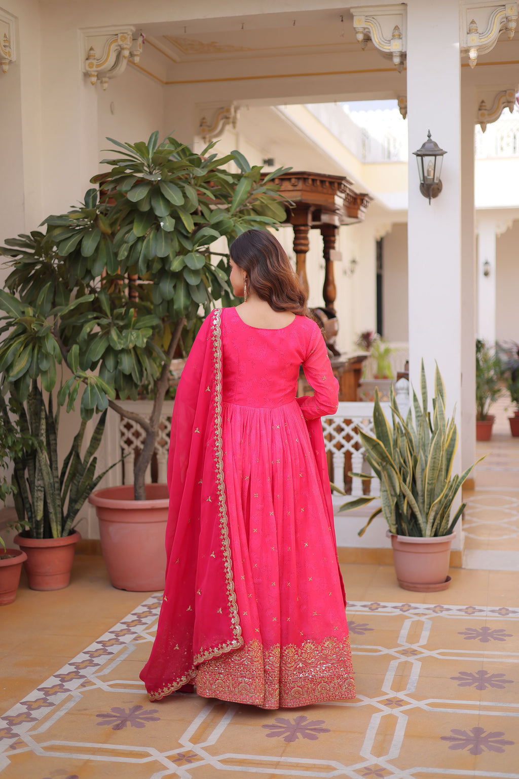 Russian Silk Embroidered Gown With Dupatta