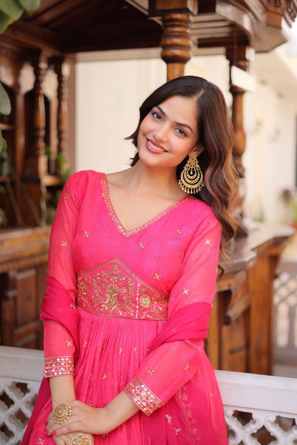 Russian Silk Embroidered Gown With Dupatta