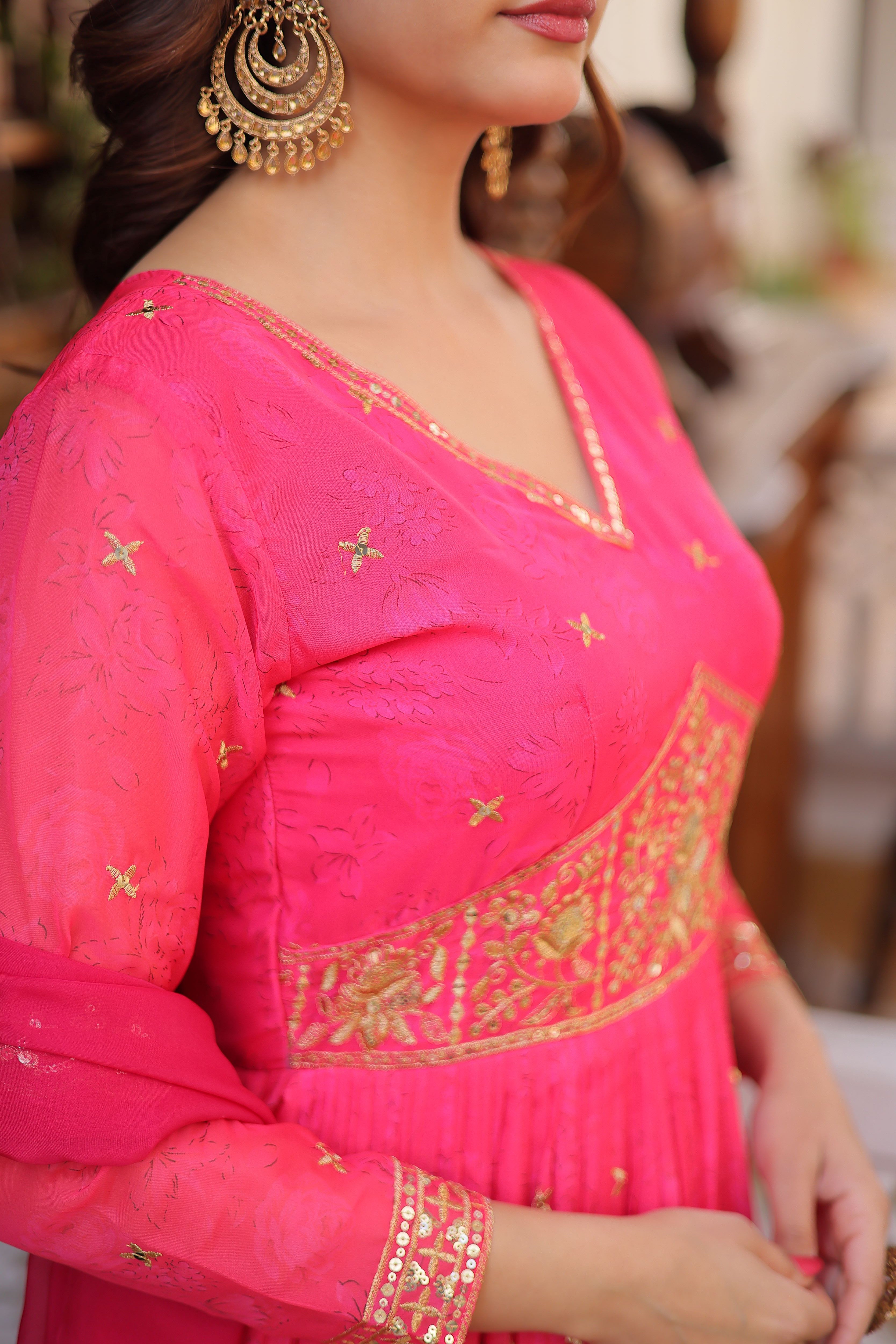 Russian Silk Embroidered Gown With Dupatta