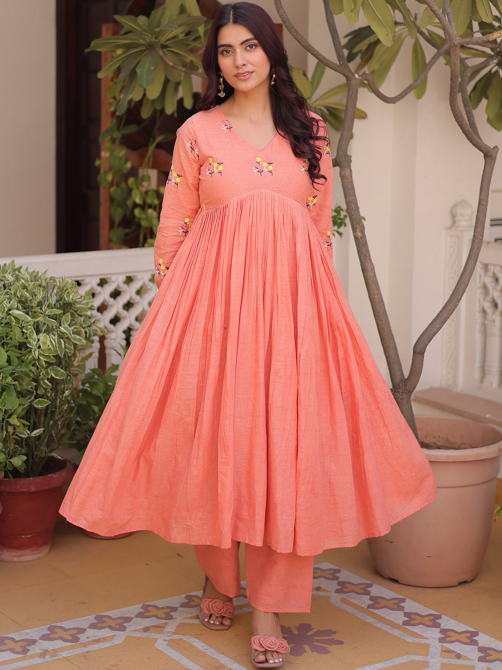 Cotton Embroidered Kurti Pant With Dupatta