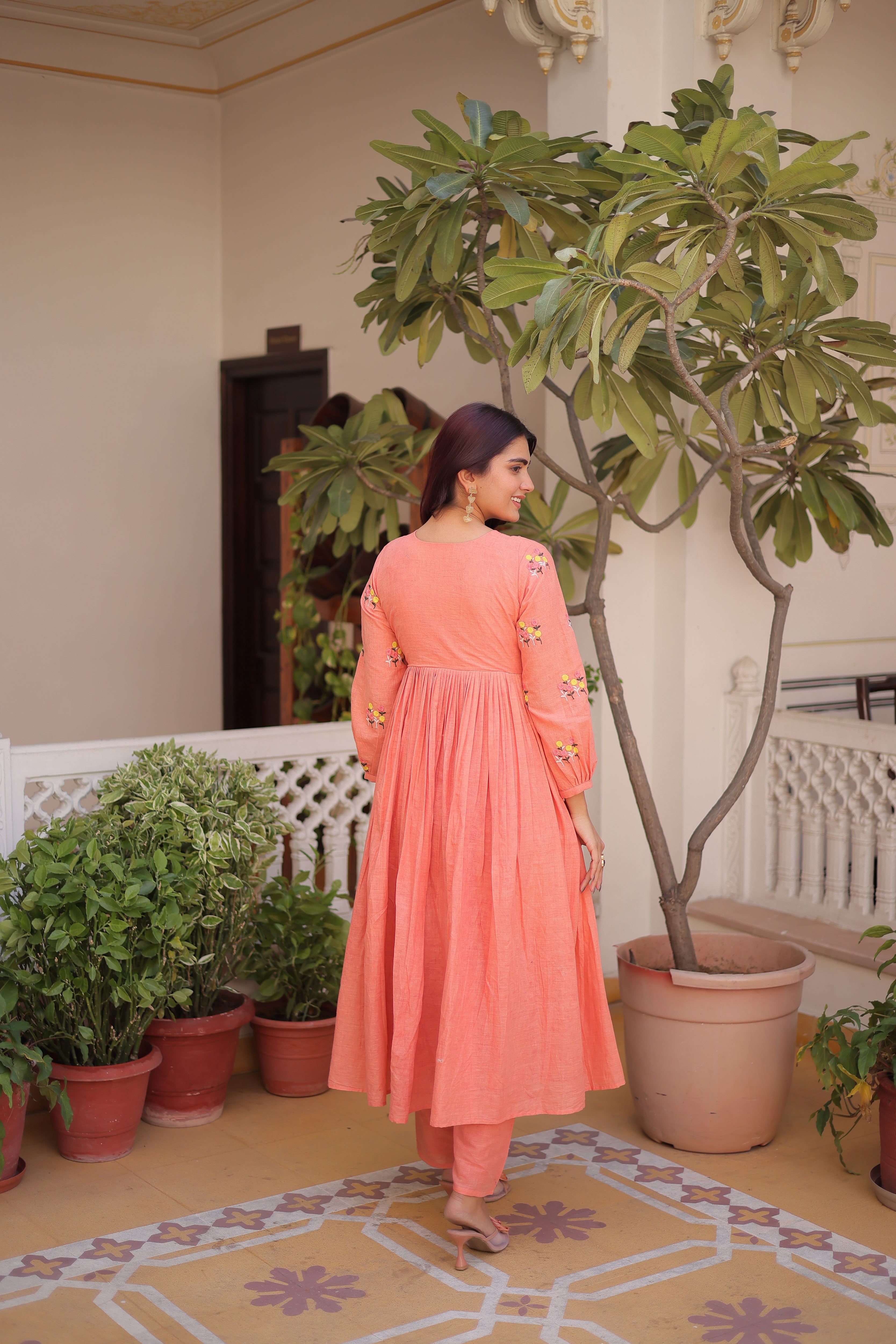 Cotton Embroidered Kurti Pant With Dupatta