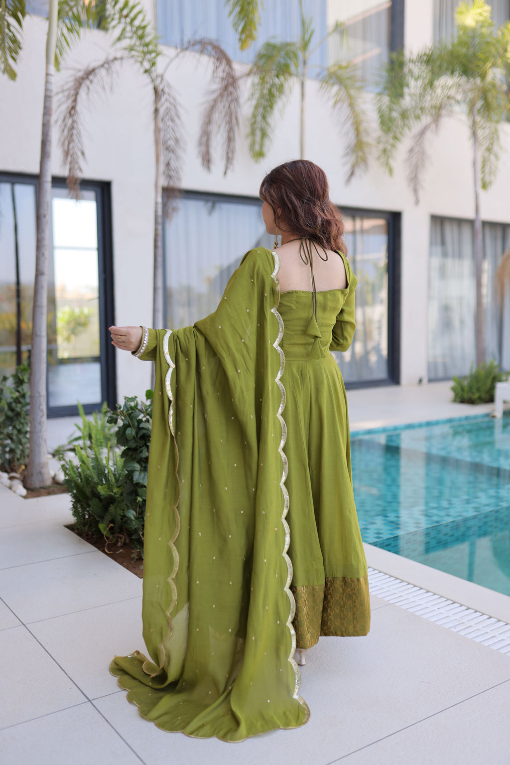 Chanderi Mirror Work Gown With Dupatta