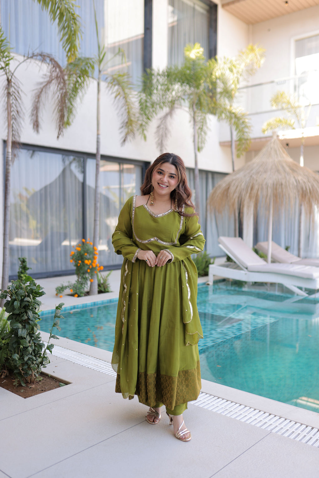 Chanderi Mirror Work Gown With Dupatta