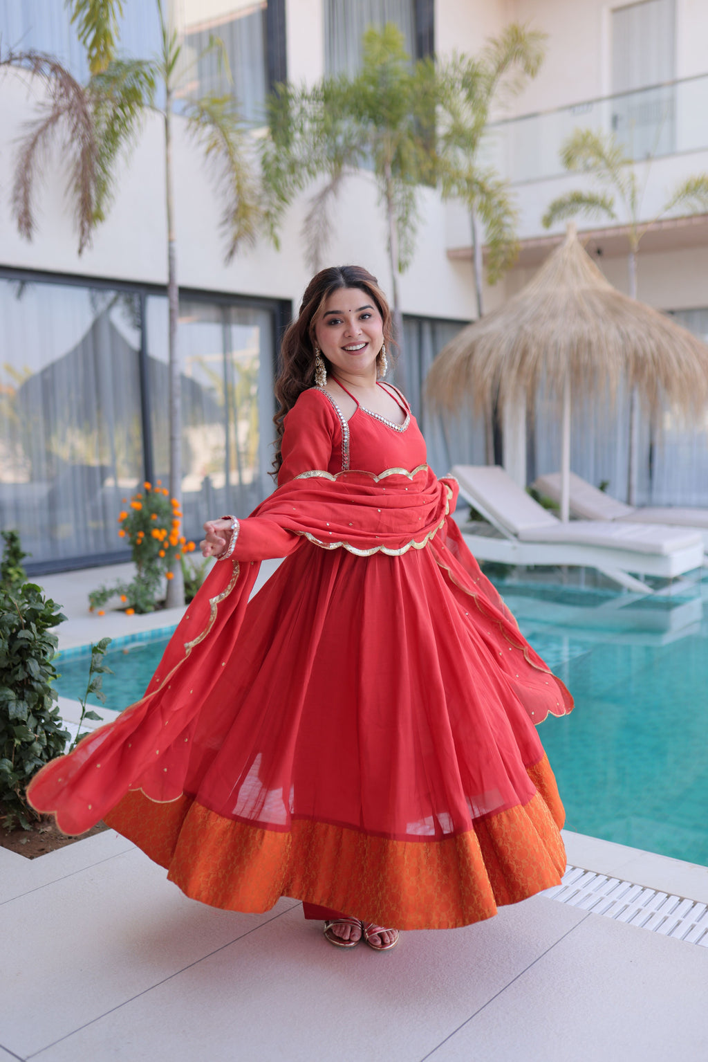 Chanderi Mirror Work Gown With Dupatta