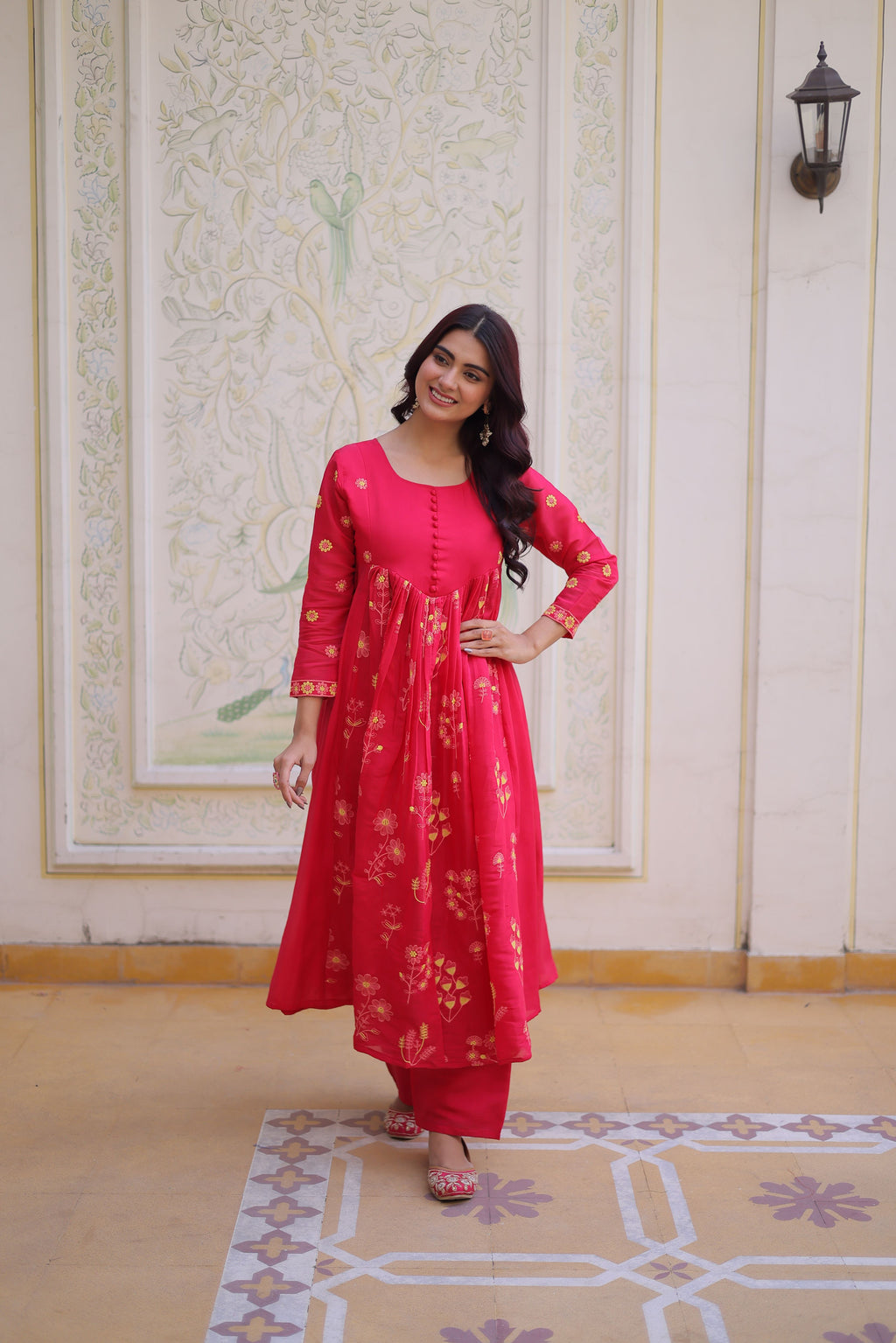 Mull Chanderi Embroidered Kurti-Pant