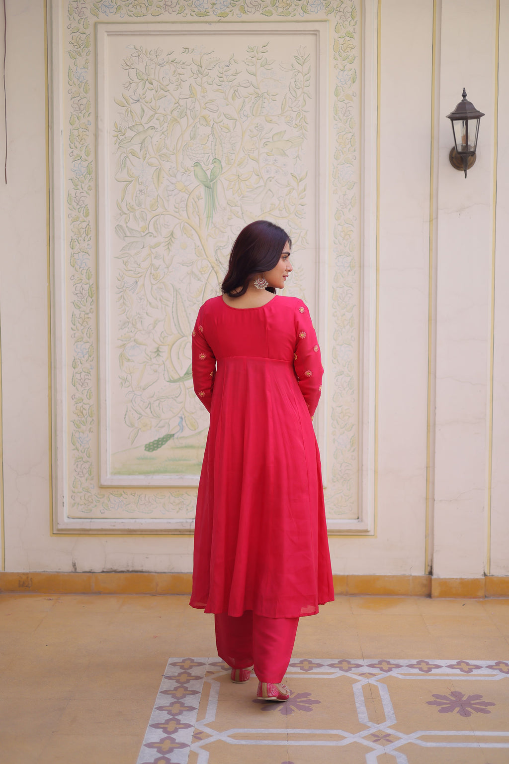 Mull Chanderi Embroidered Kurti-Pant