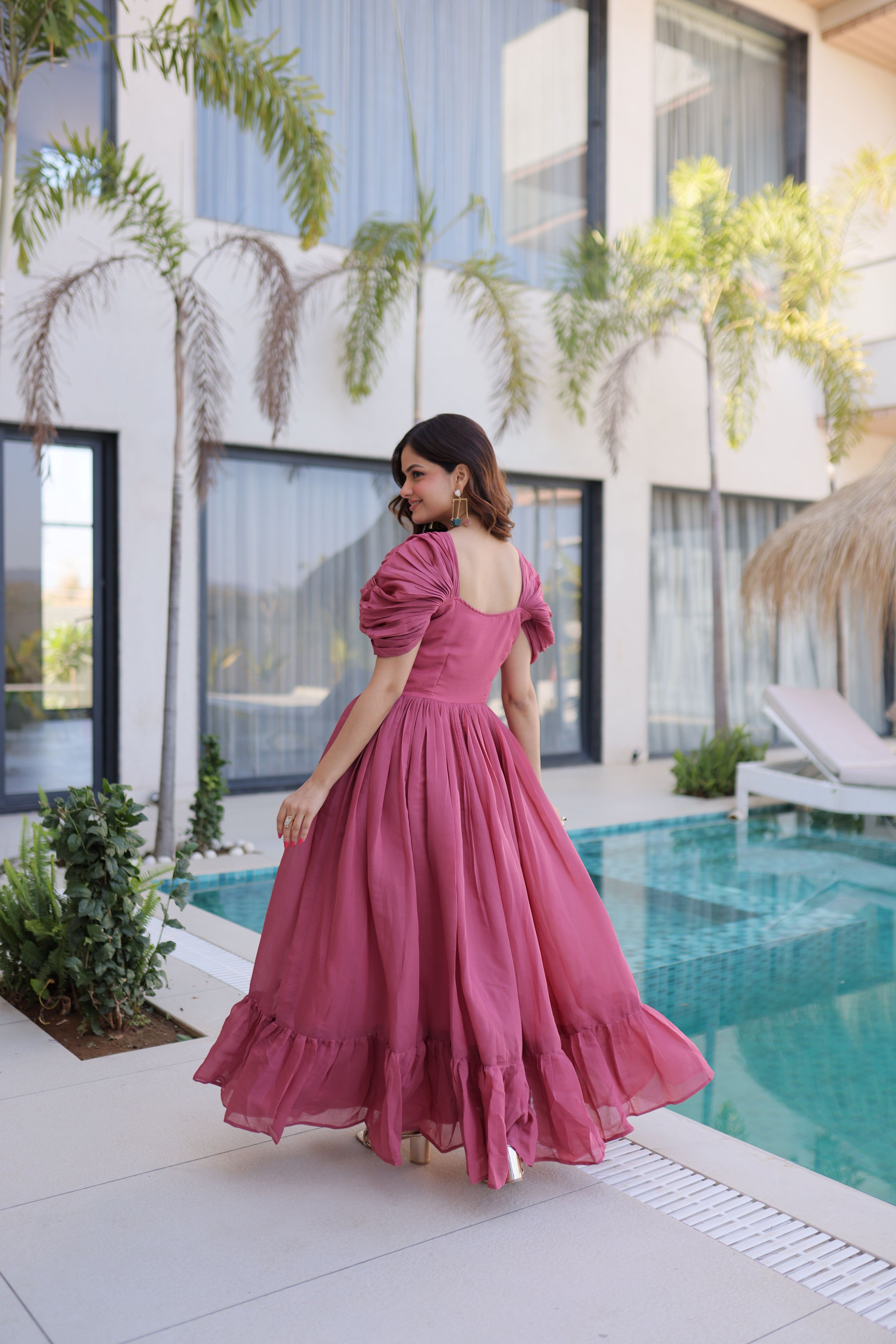 Mull Chanderi Beads Embroidered Gown