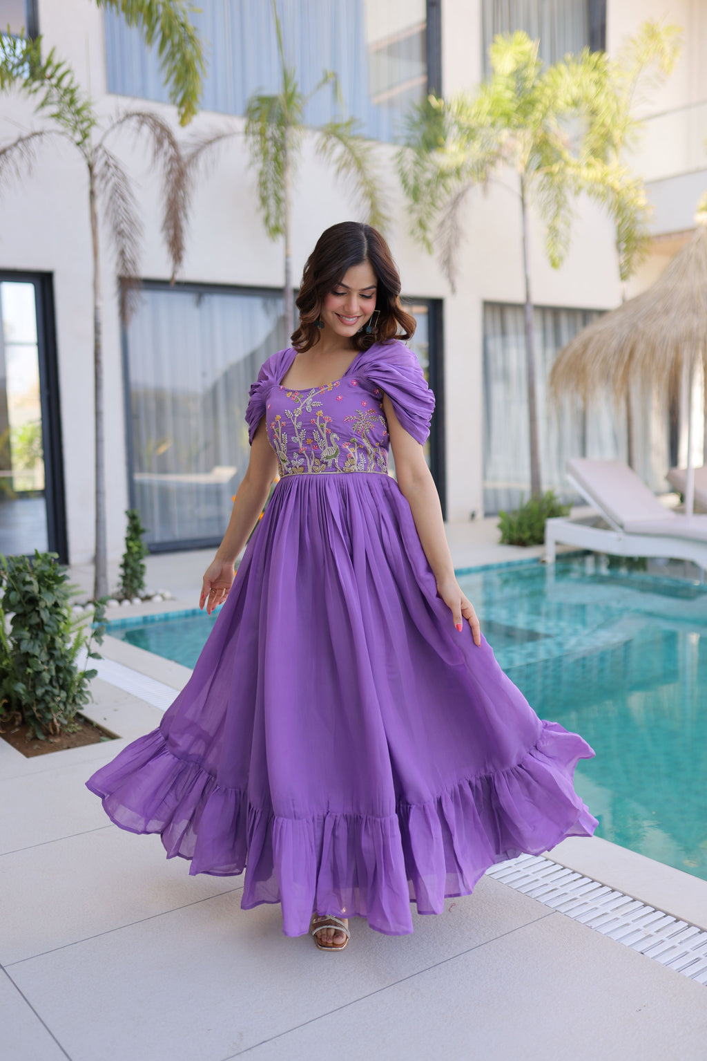 Mull Chanderi Beads Embroidered Gown
