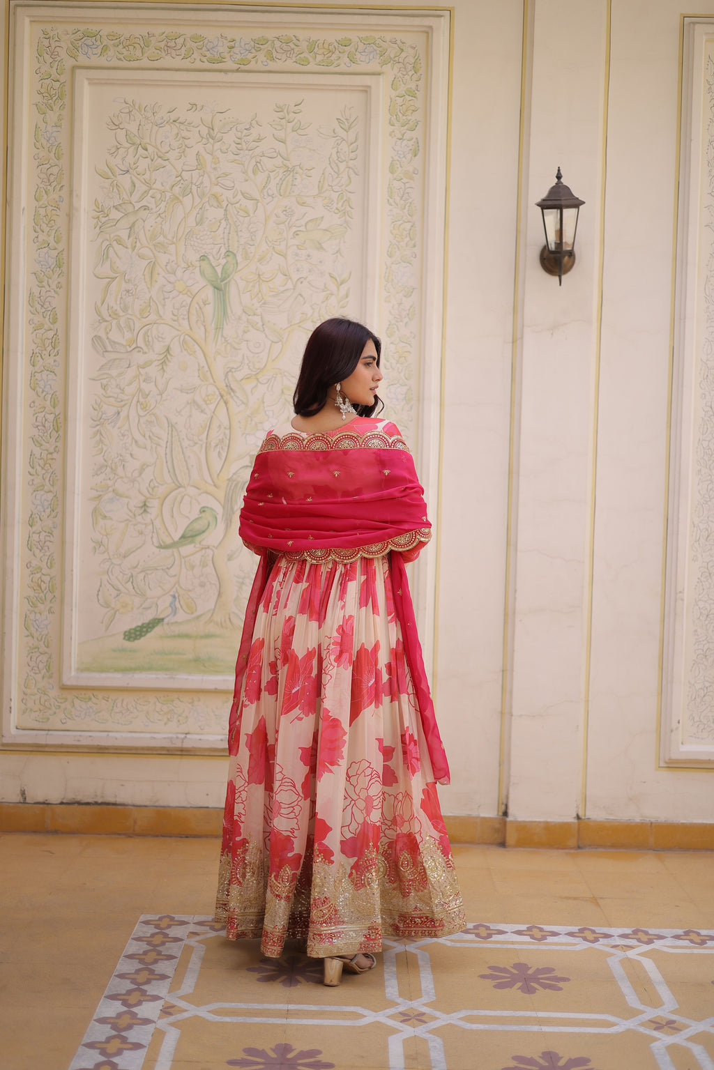 Russian Silk Embroidered Gown With Dupatta