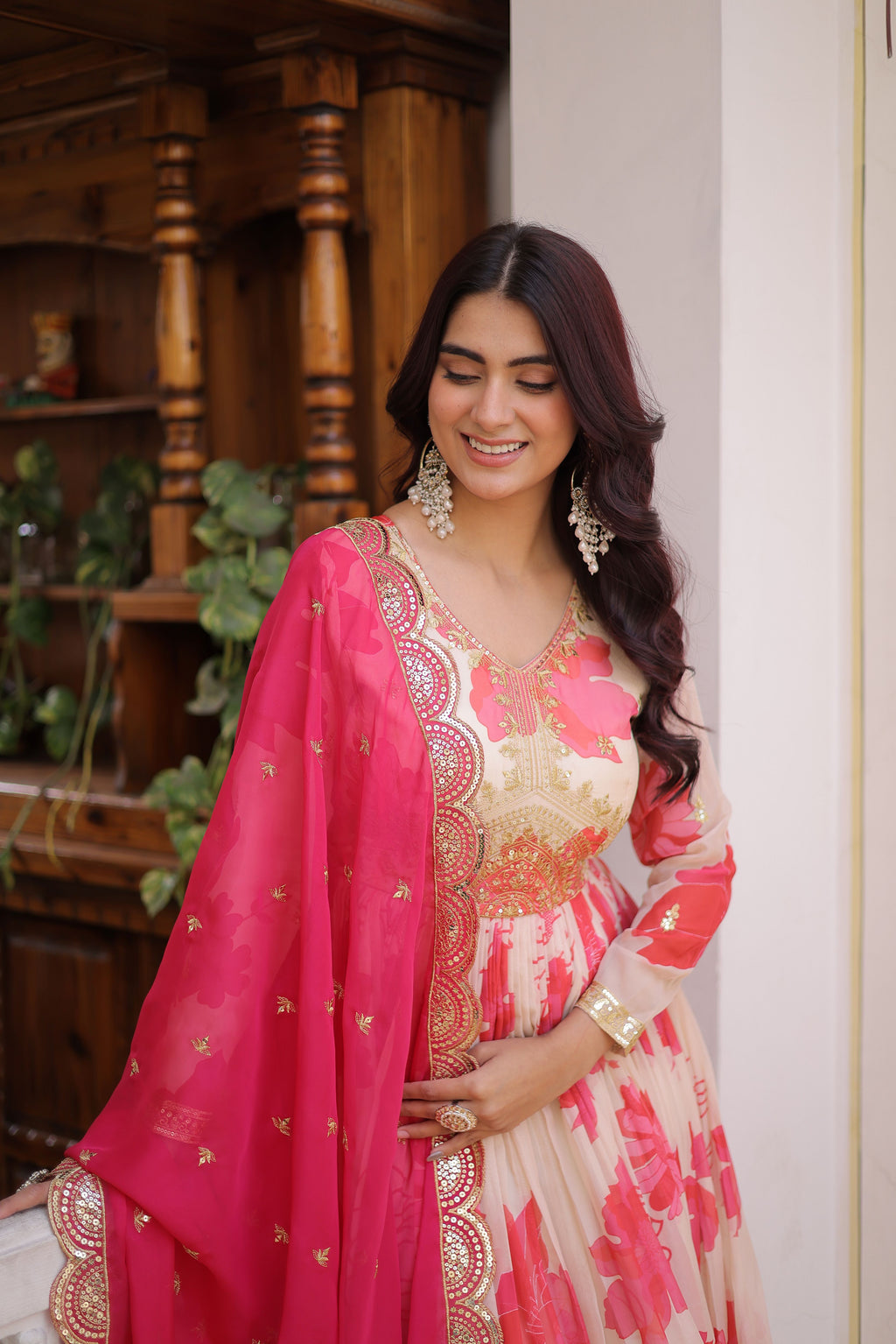 Russian Silk Embroidered Gown With Dupatta