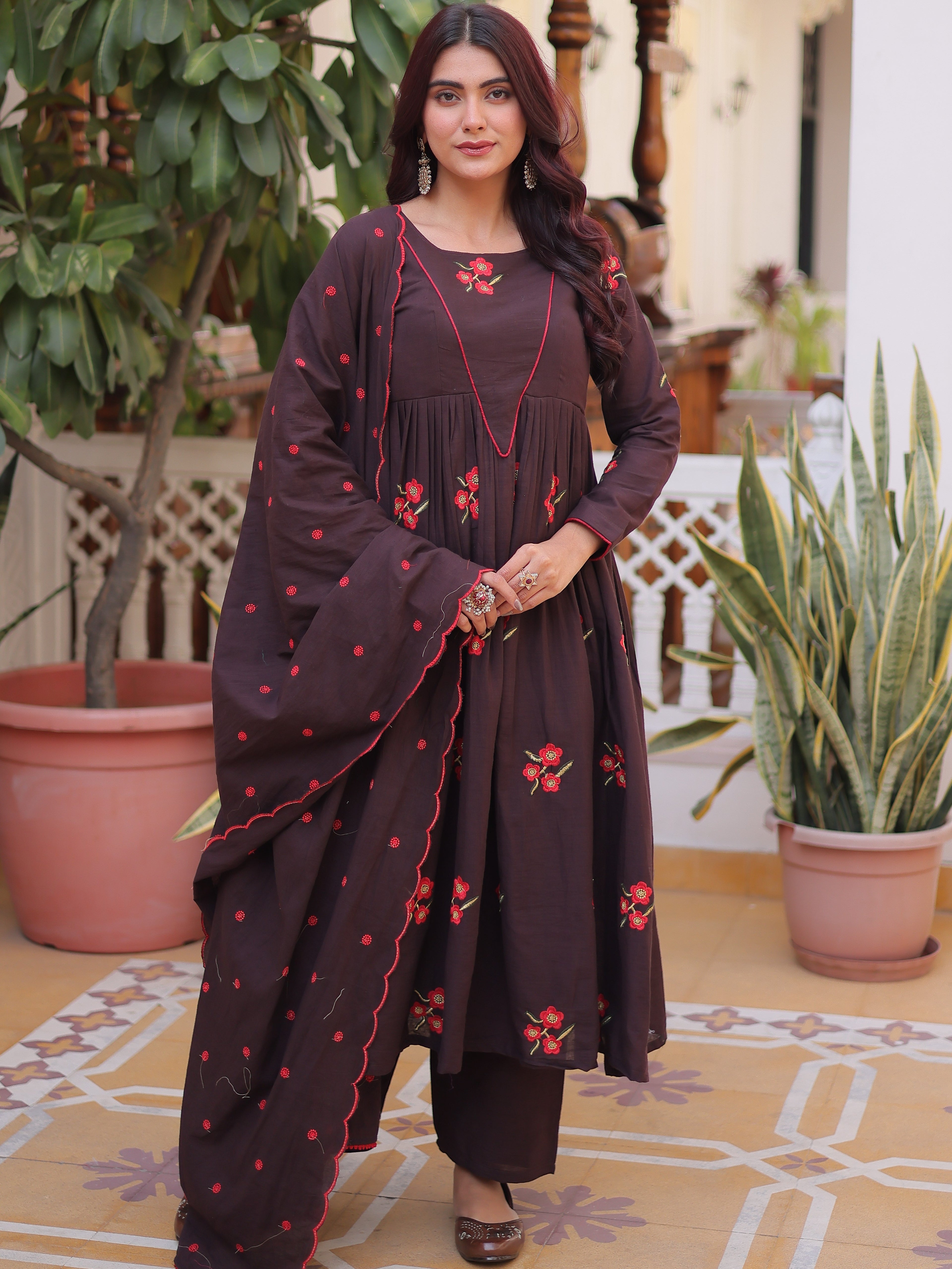 Cotton Embroidered Kurti-Pant With Dupatta