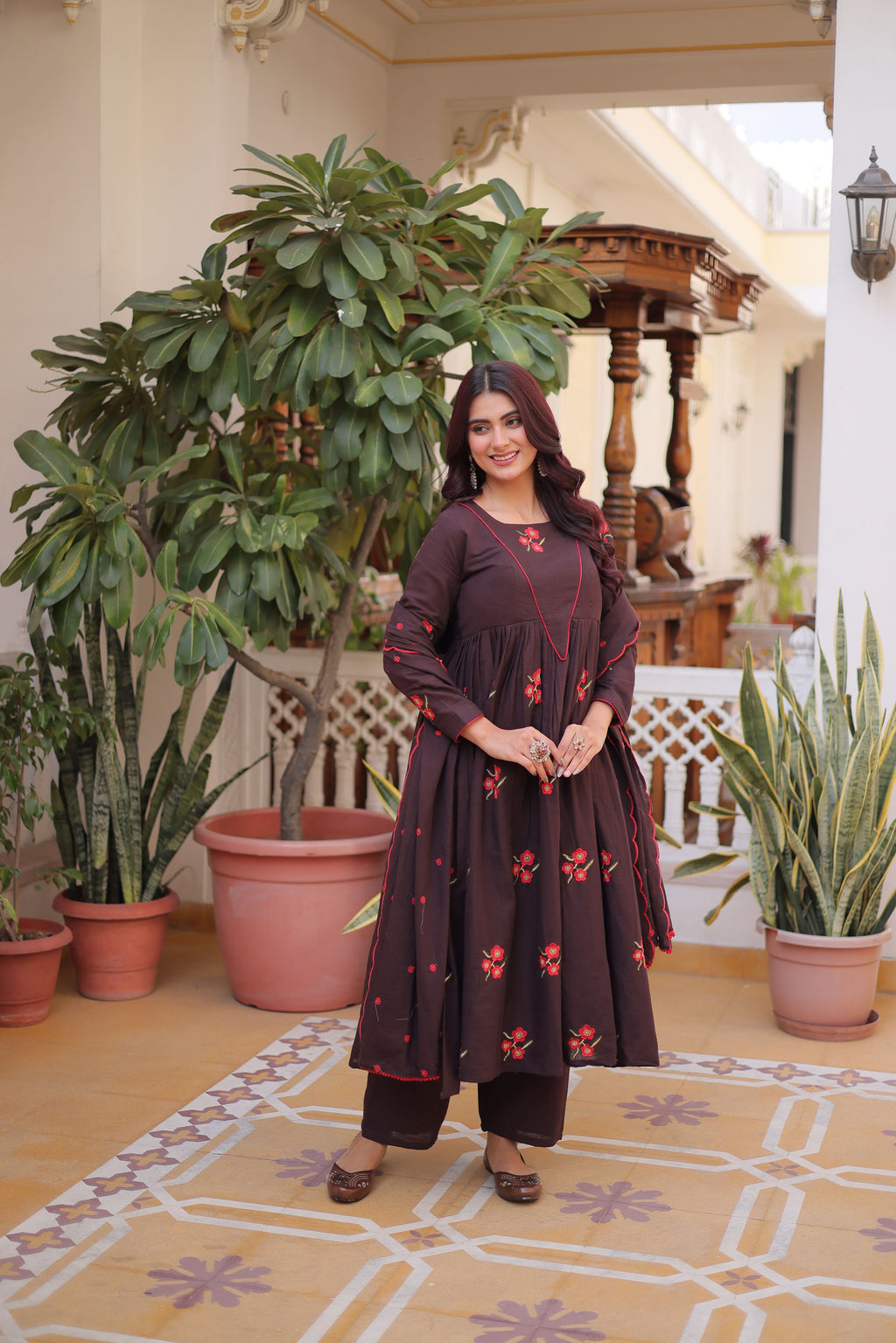 Cotton Embroidered Kurti-Pant With Dupatta