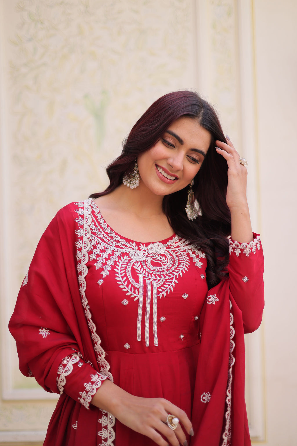 Mull Chanderi Embroidered Gown With Dupatta