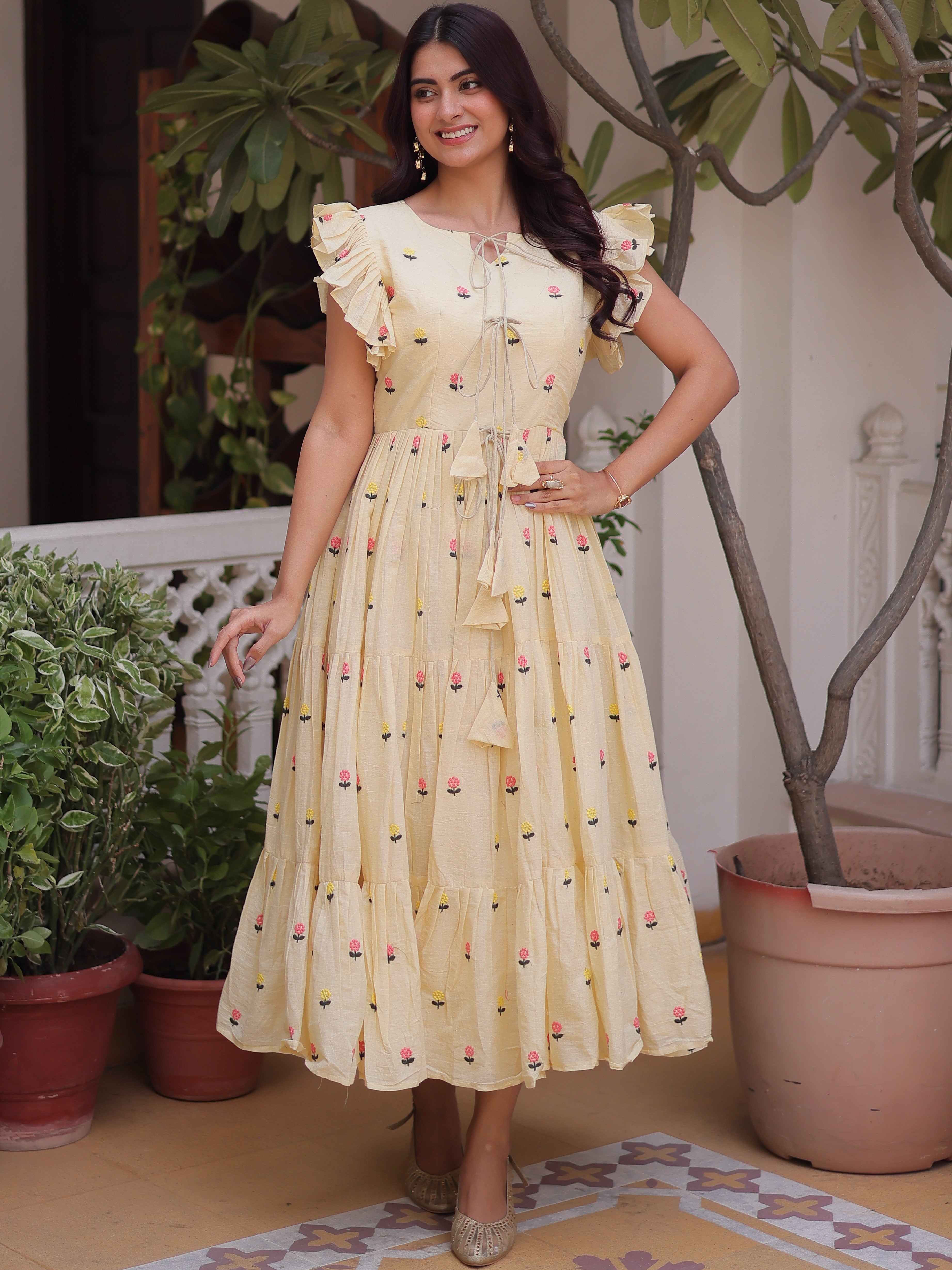 Cotton Embroidered Midi Gown
